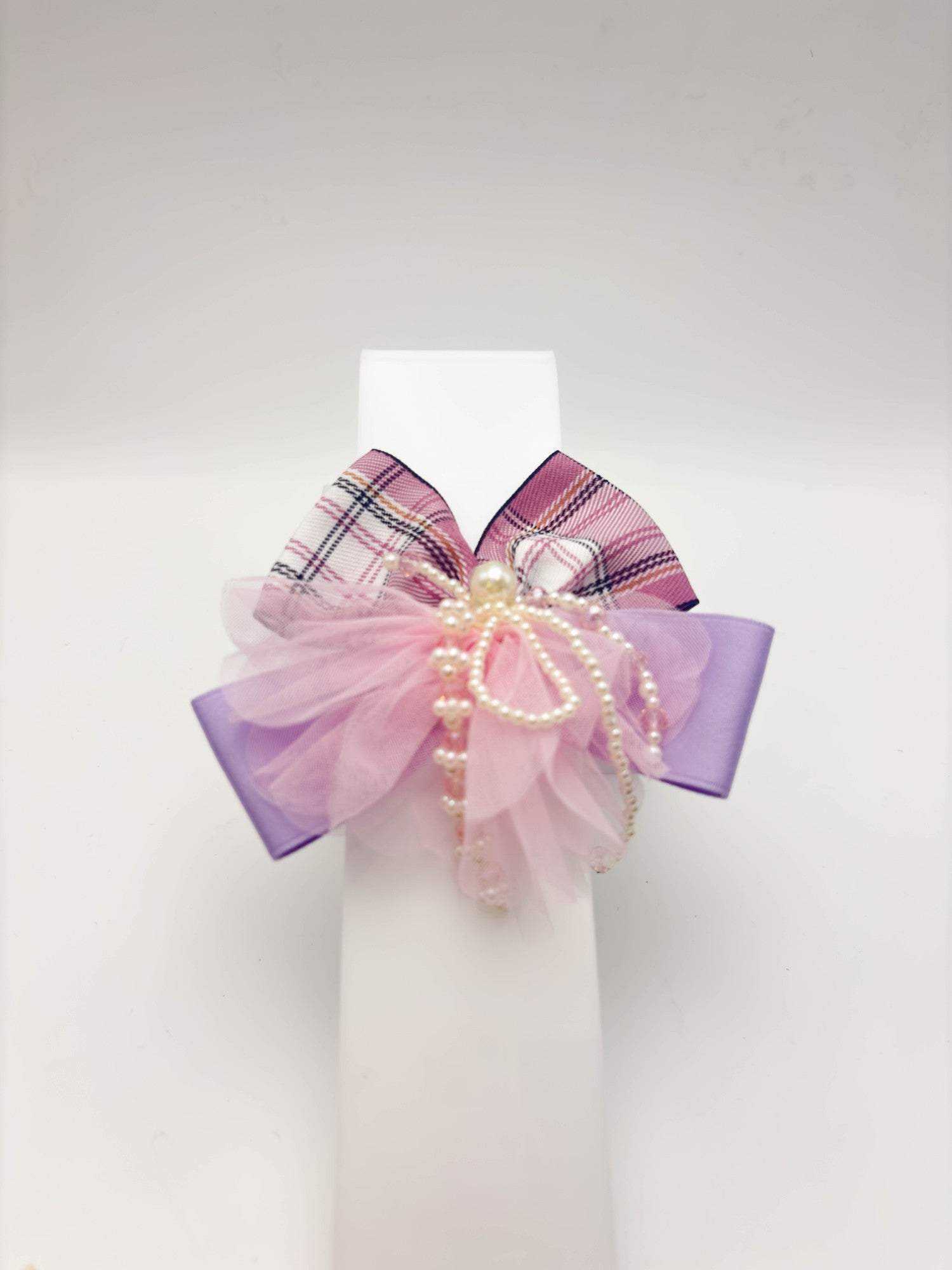 Plaid Pearl Hair Bow | Petite & Posh