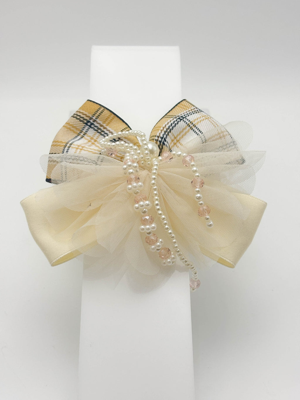 Plaid Pearl Hair Bow | Petite & Posh