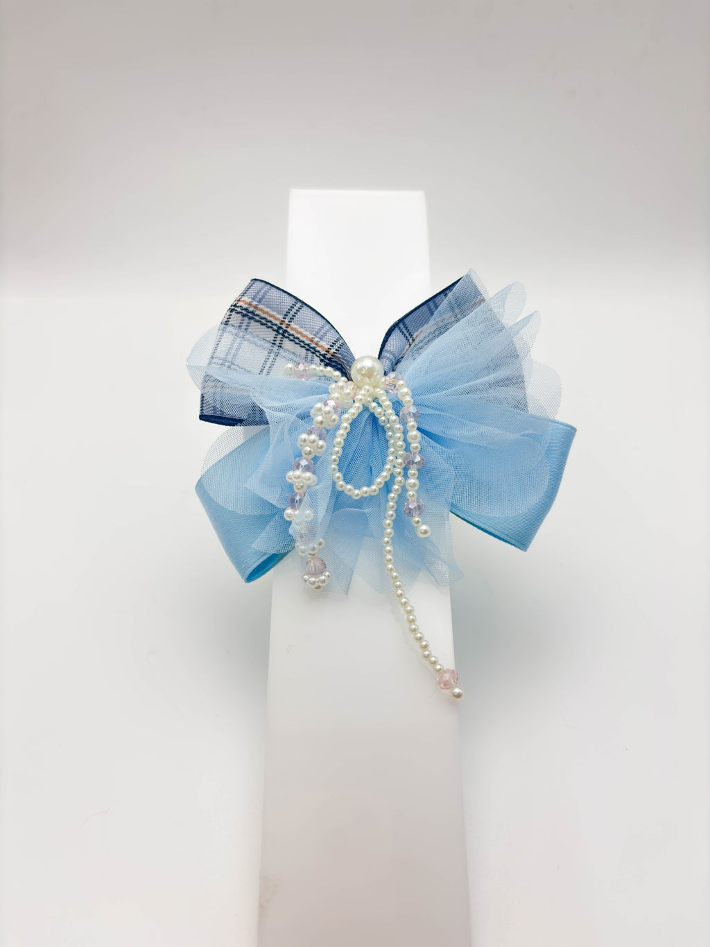 Plaid Pearl Hair Bow | Petite & Posh