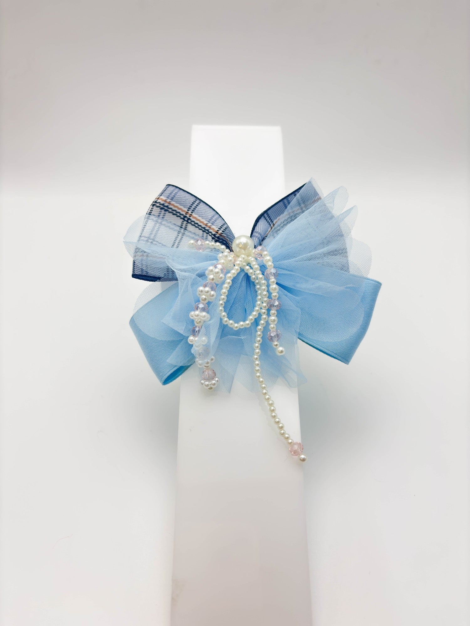 Plaid Pearl Hair Bow | Petite & Posh
