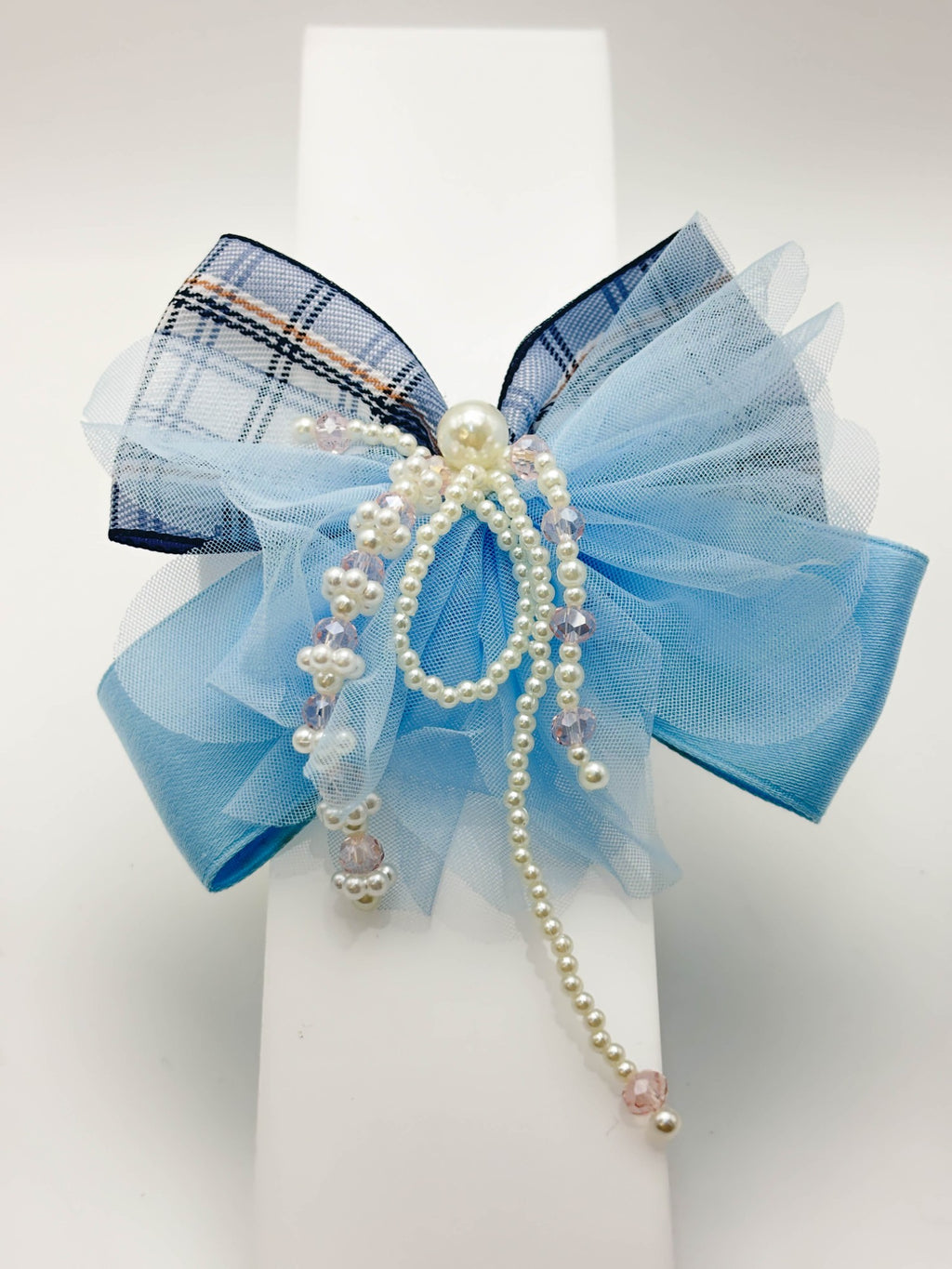Plaid Pearl Hair Bow | Petite & Posh