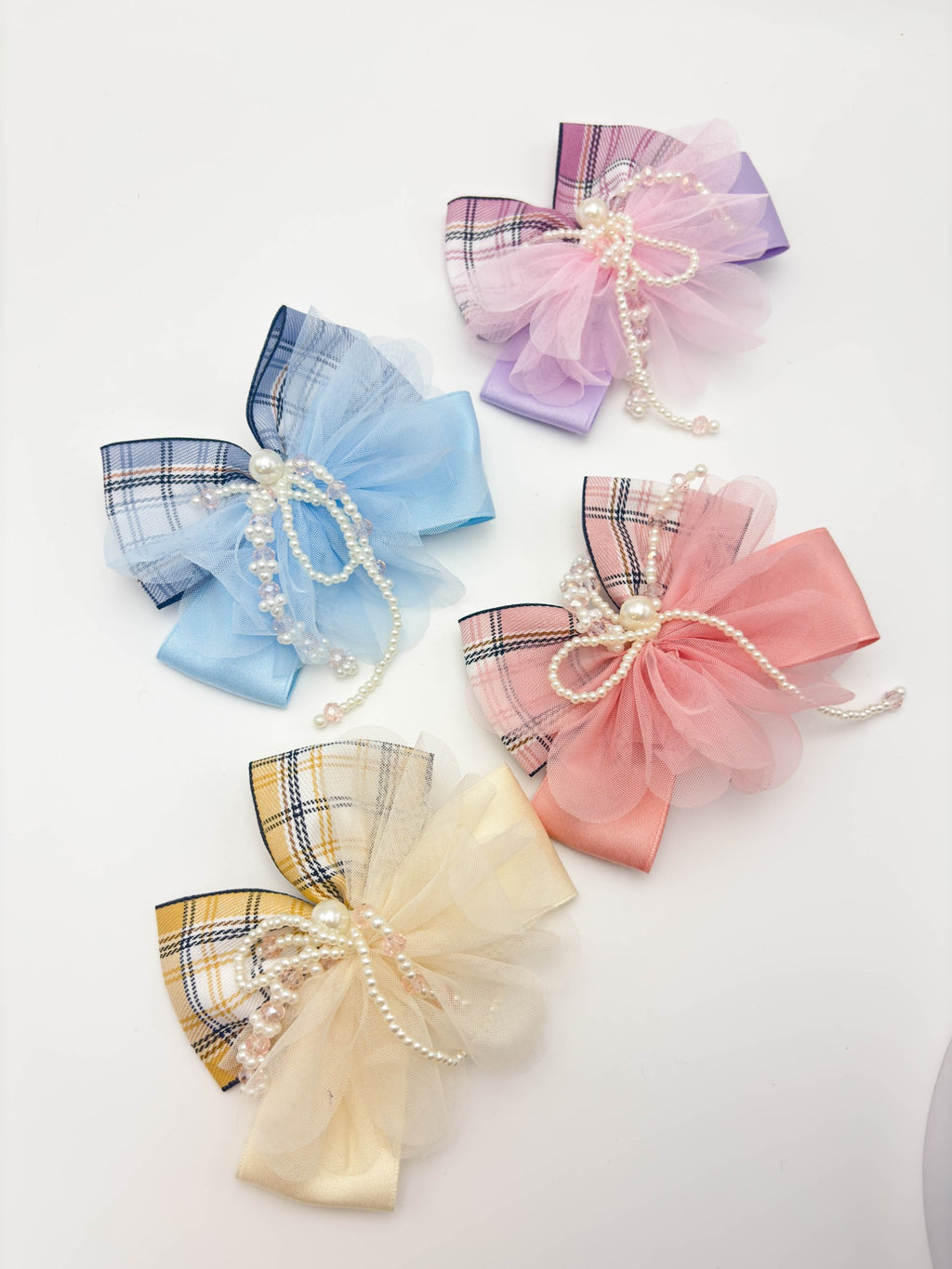 Plaid Pearl Hair Bow | Petite & Posh
