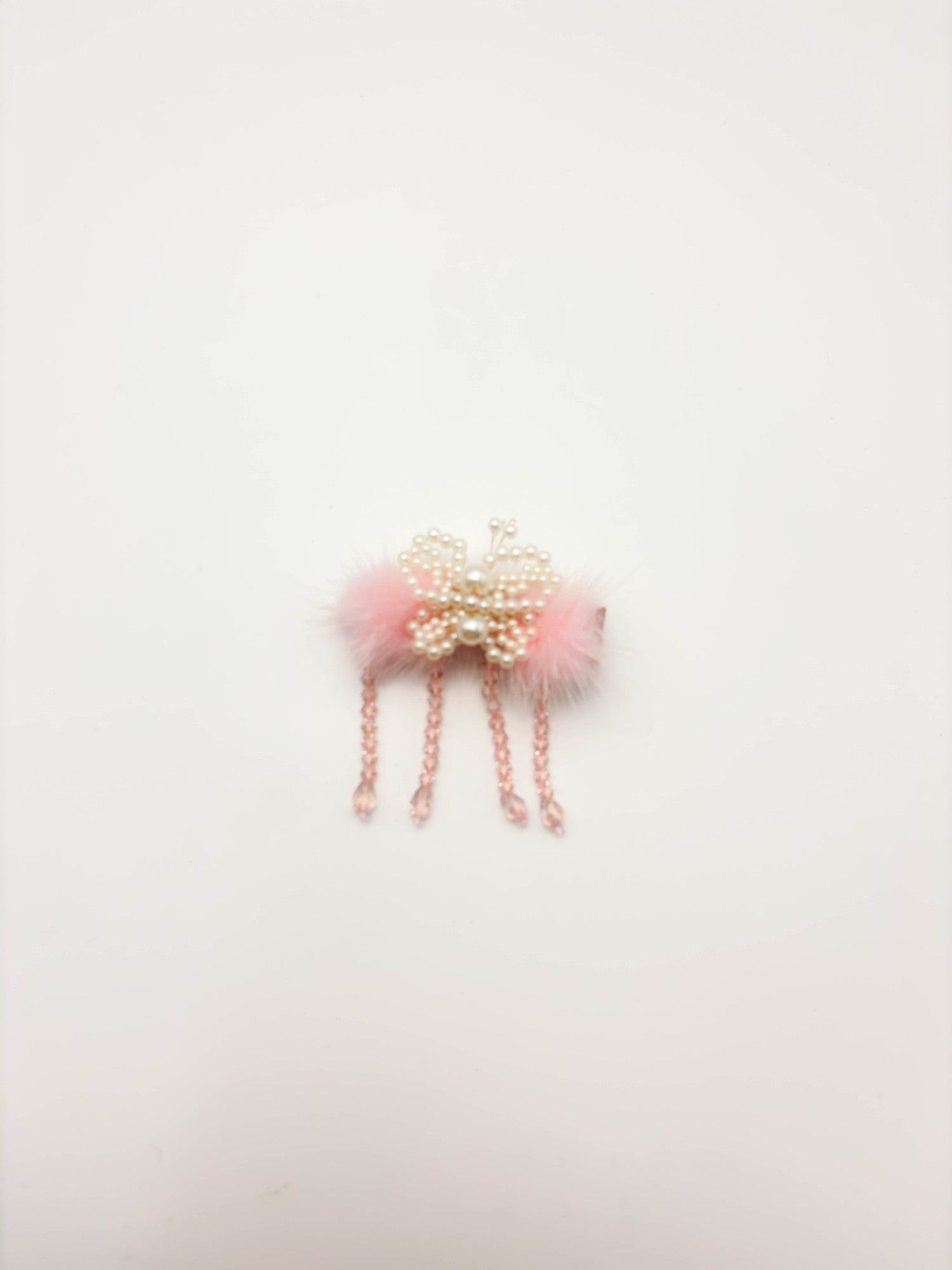 Ruby Red Pearl Fur Hair Clip