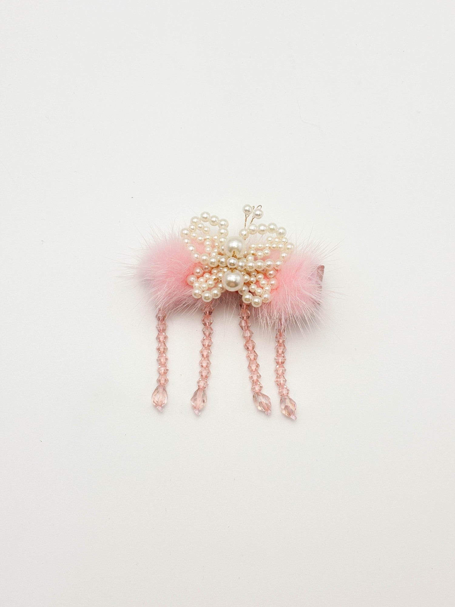 Ruby Red Pearl Fur Hair Clip