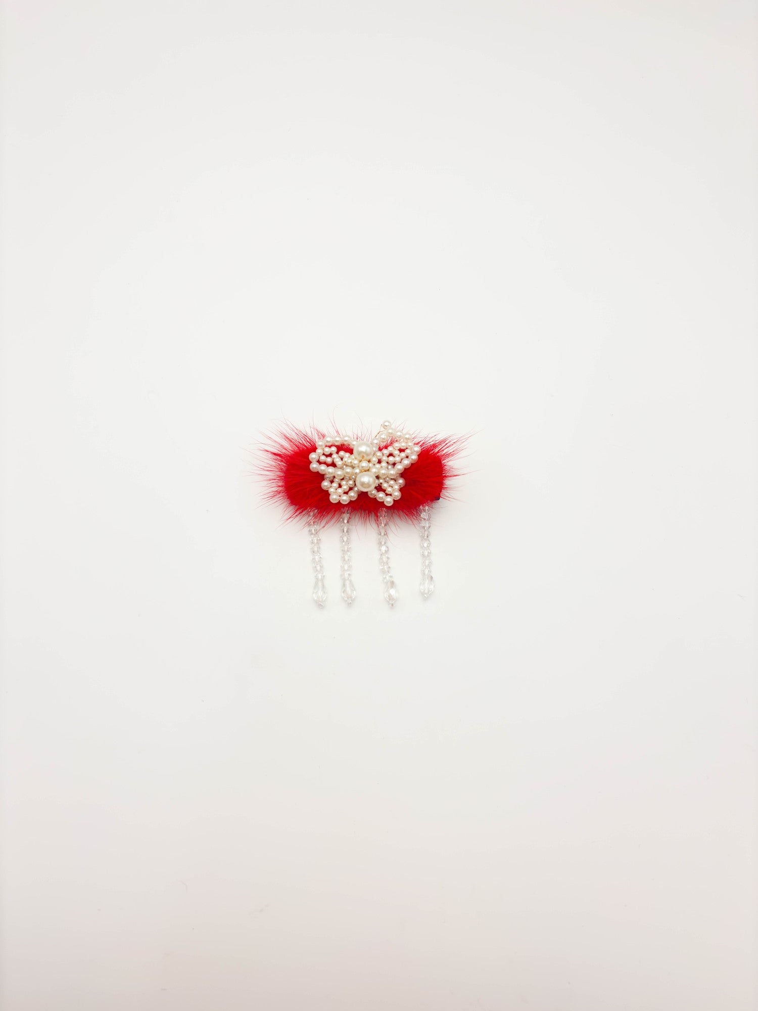 Ruby Red Pearl Fur Hair Clip