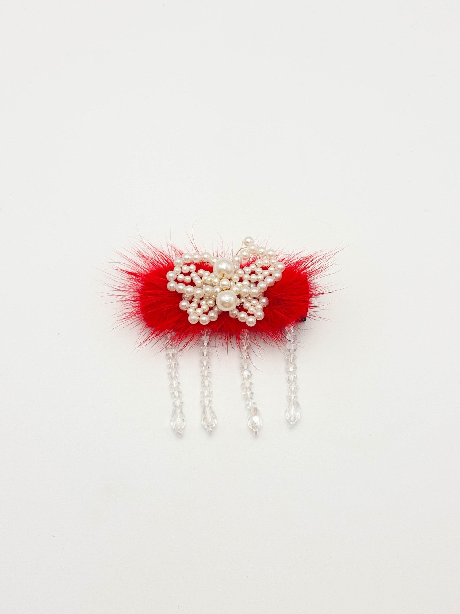 Ruby Red Pearl Fur Hair Clip