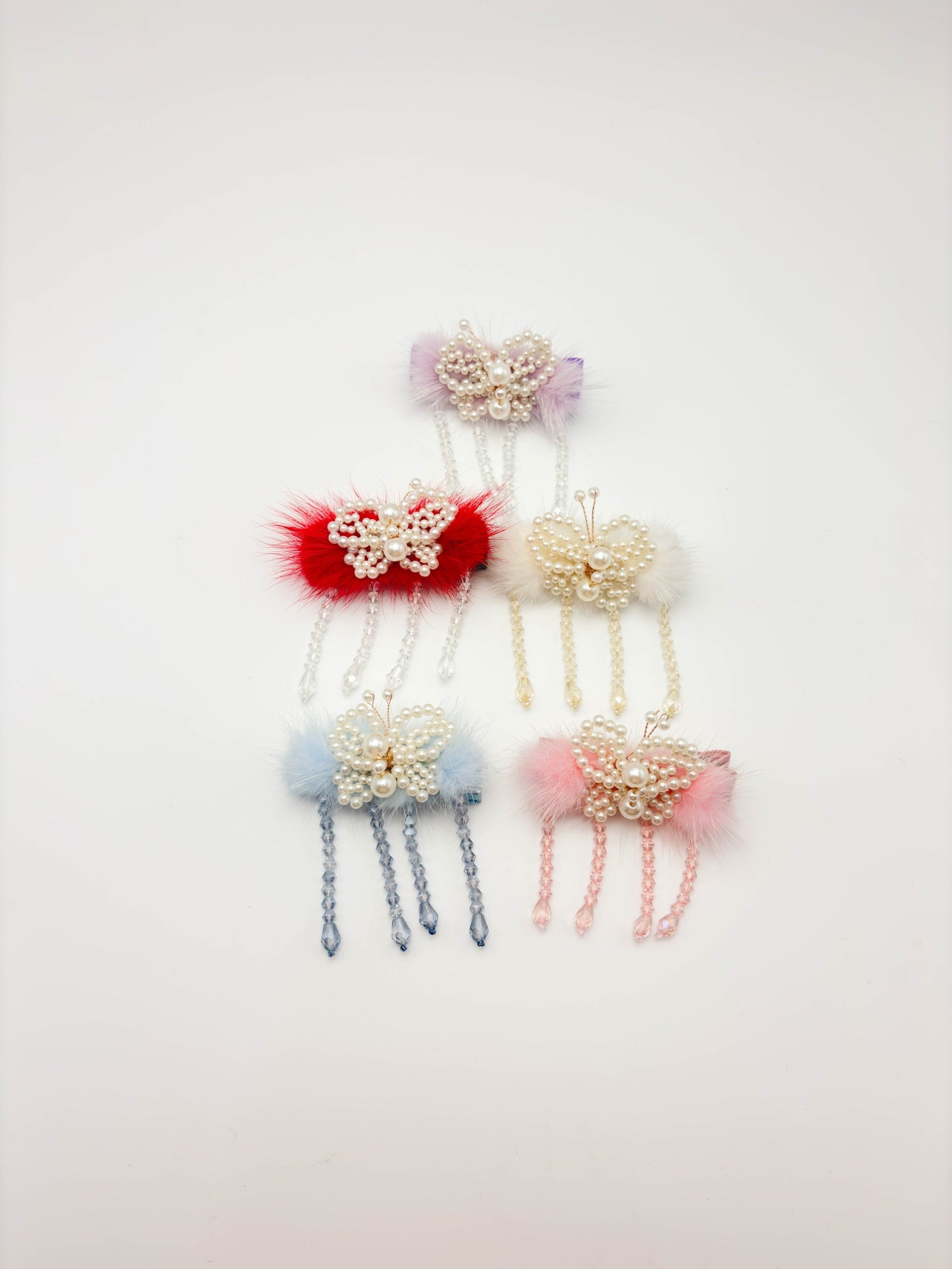 Ruby Red Pearl Fur Hair Clip