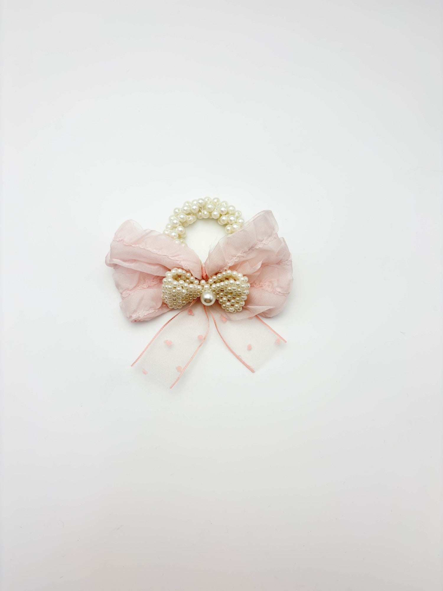 Blush Pink Pearl Bow Hair Tie
