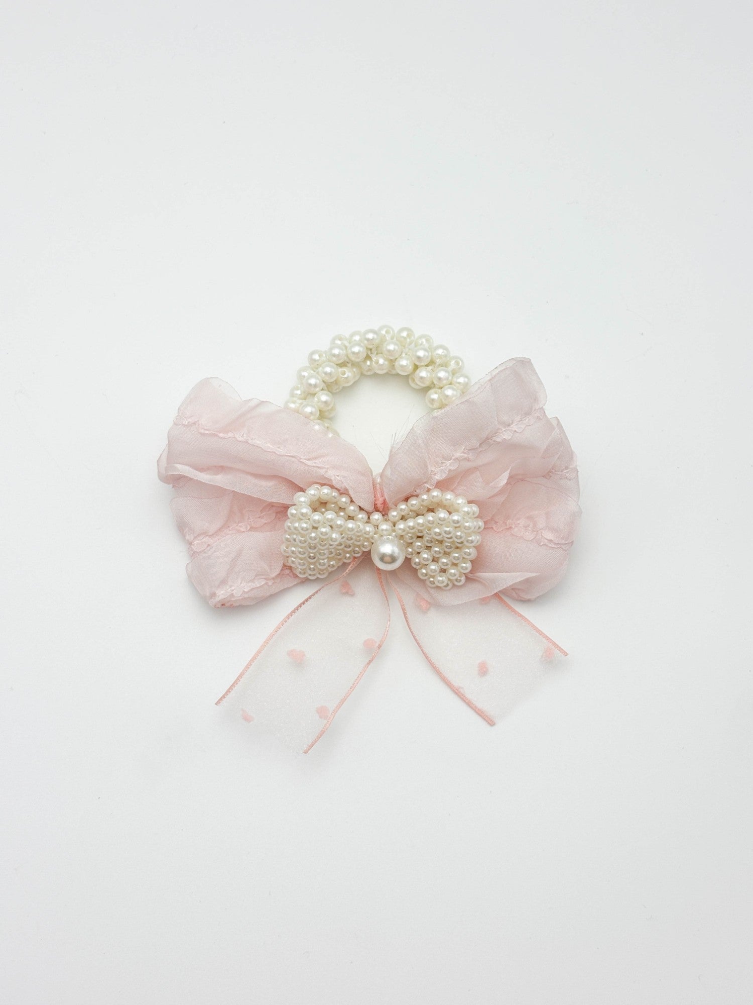 Blush Pink Pearl Bow Hair Tie