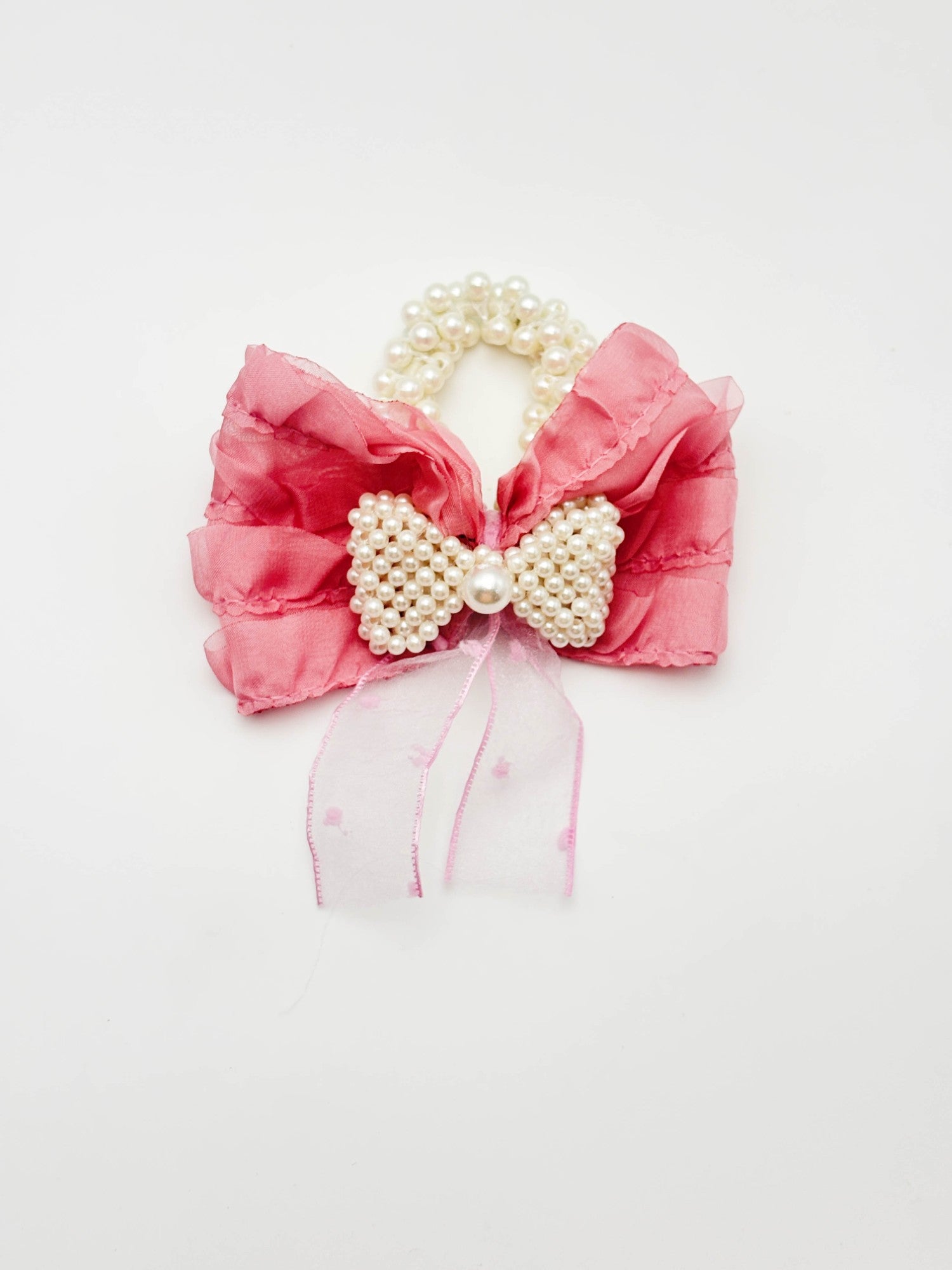 Blush Pink Pearl Bow Hair Tie