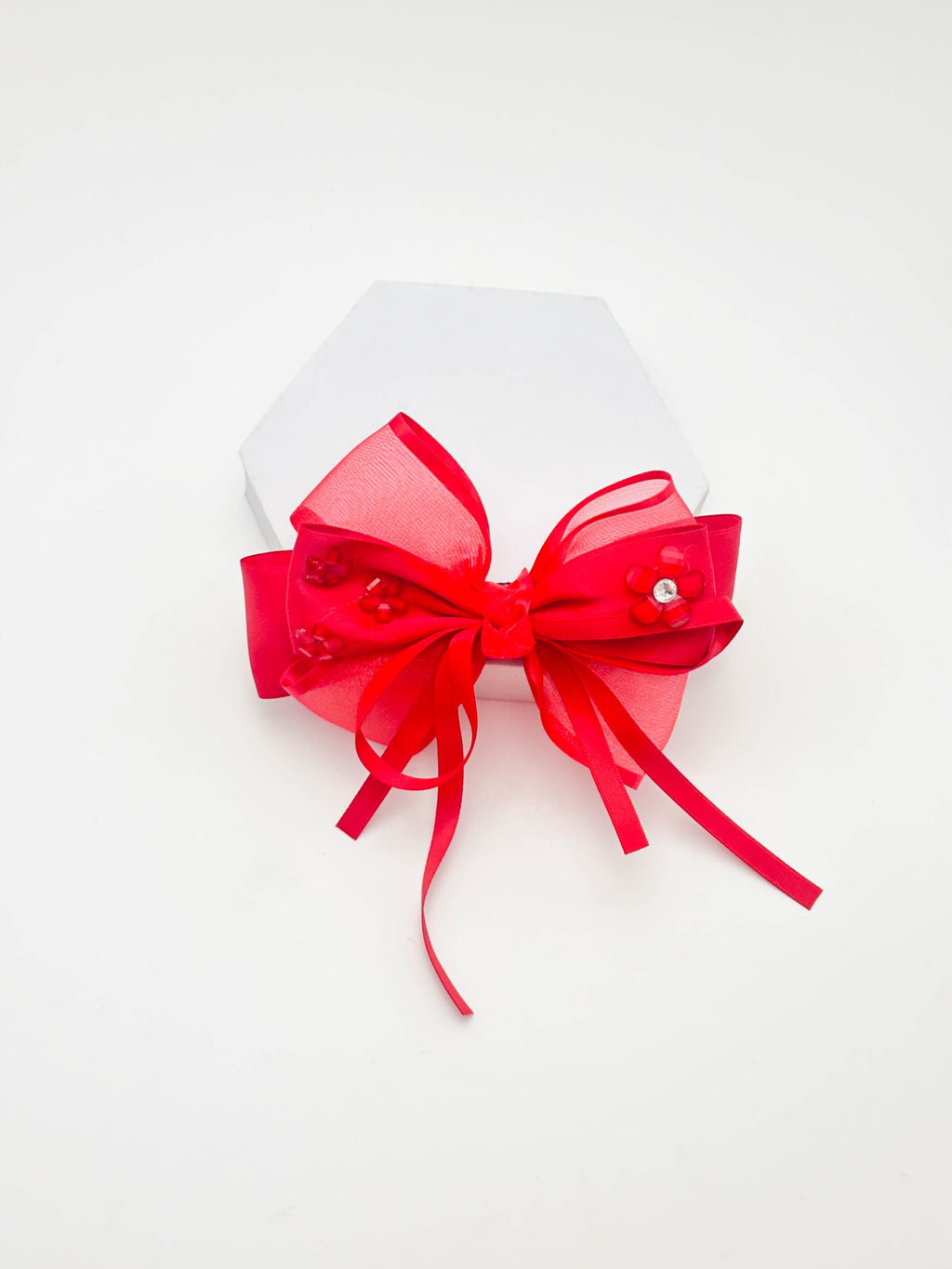 Red Organza Bow Hair Clip