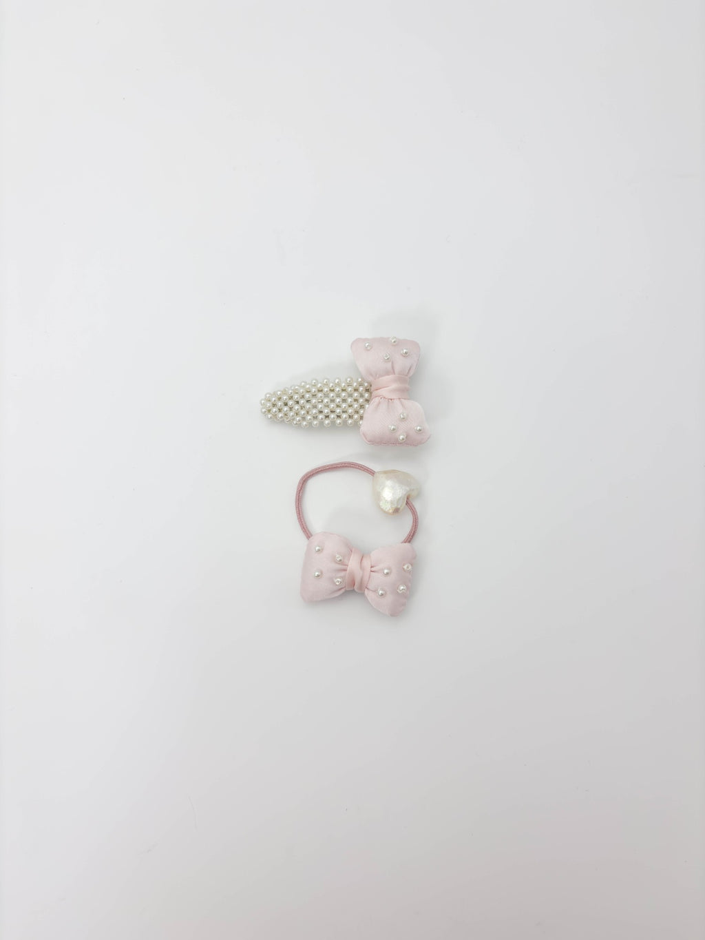 Blue Pearl Bow Hair Clip & Elastic Set