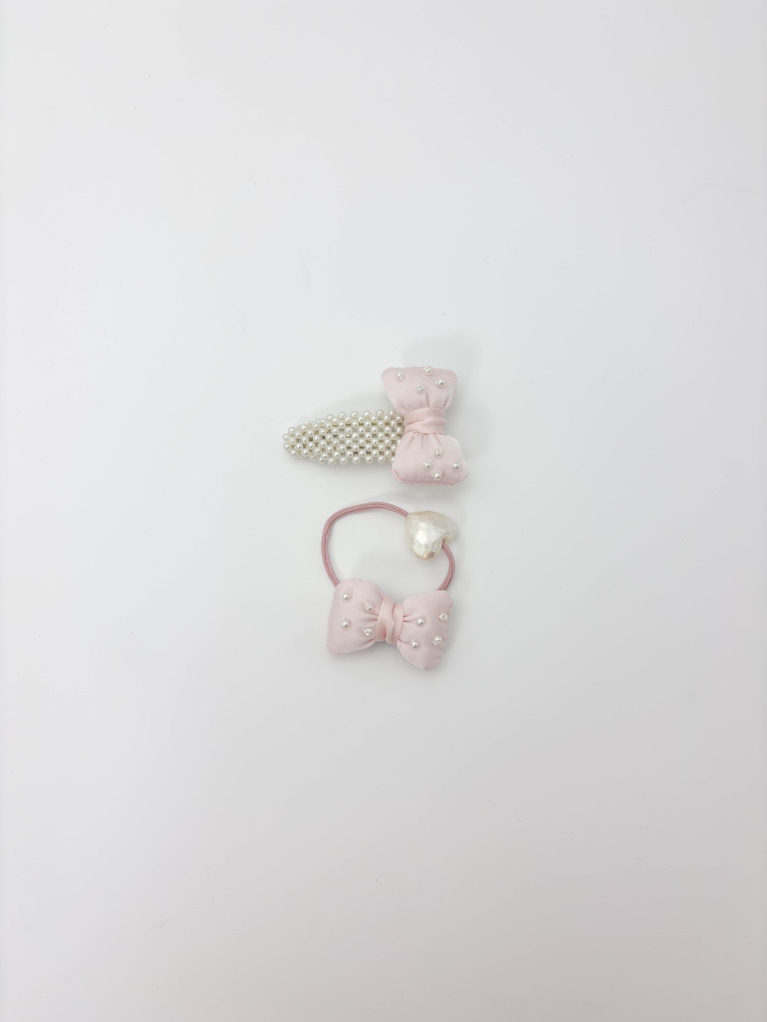 Blue Pearl Bow Hair Clip & Elastic Set