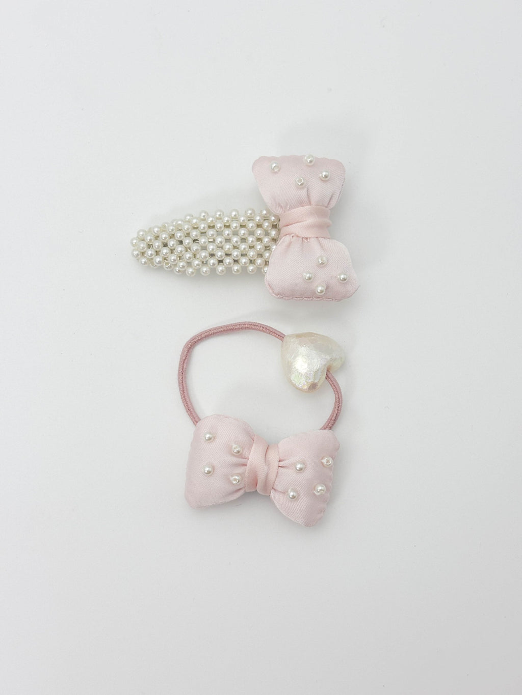 Blue Pearl Bow Hair Clip & Elastic Set