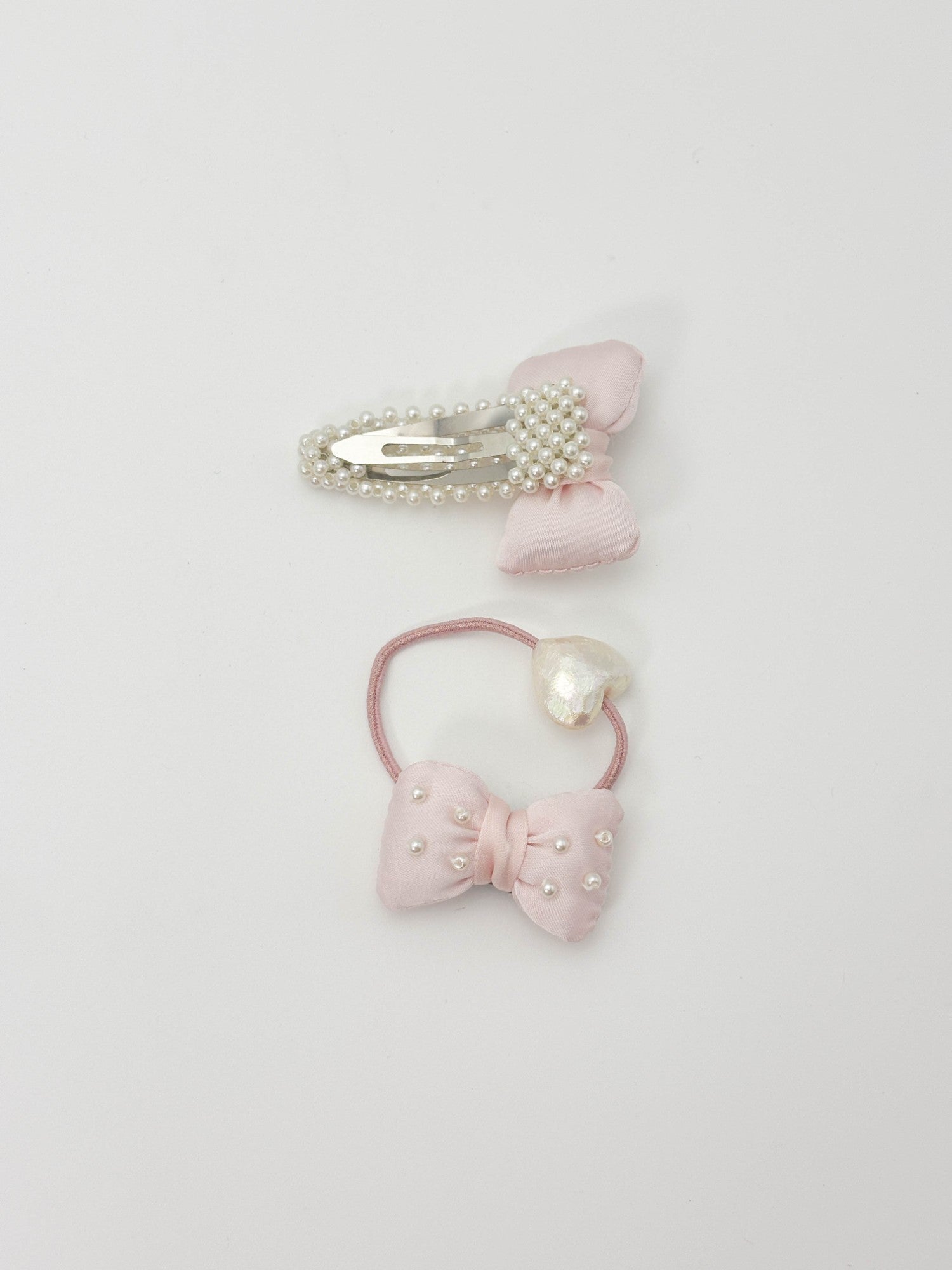 Blue Pearl Bow Hair Clip & Elastic Set