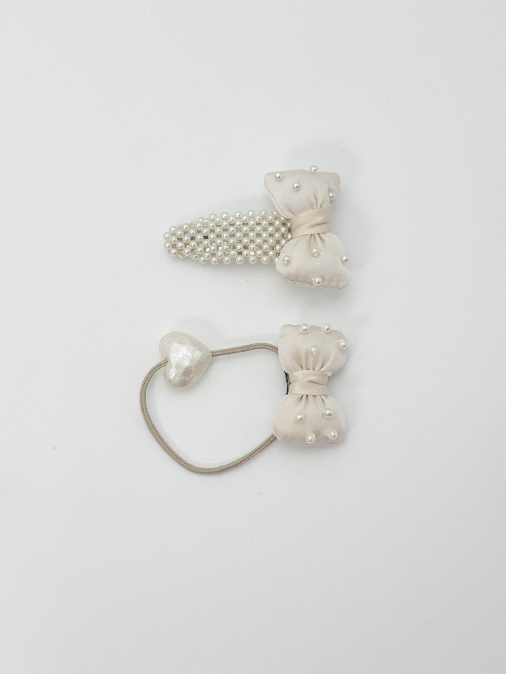 Blue Pearl Bow Hair Clip & Elastic Set