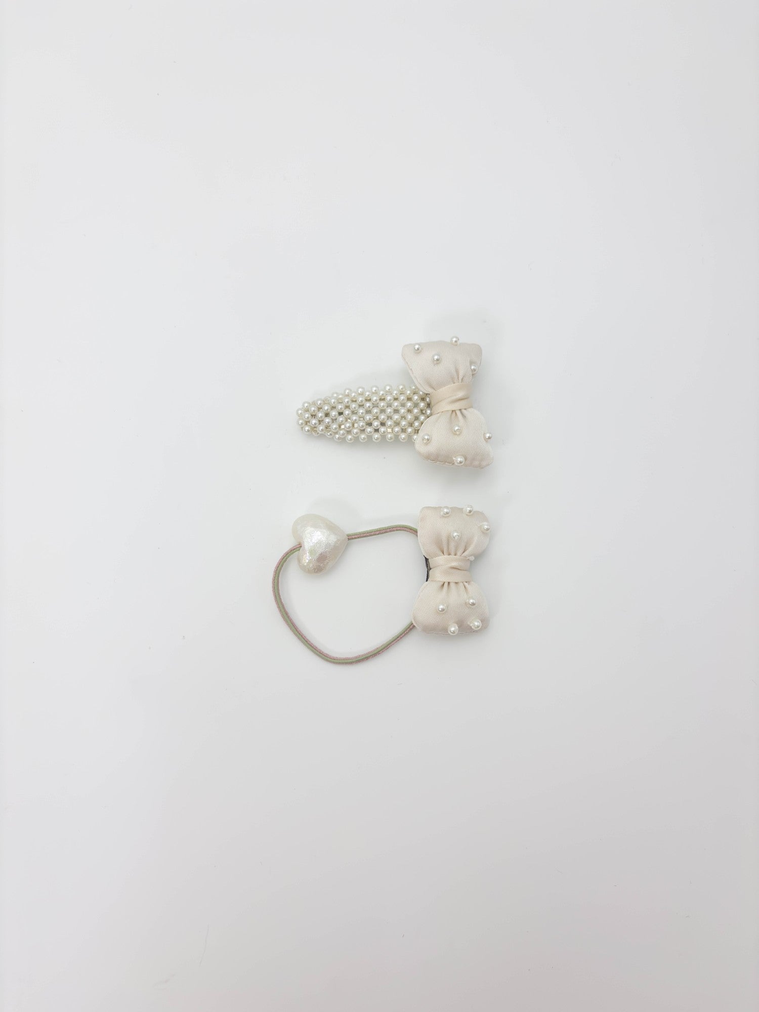 Blue Pearl Bow Hair Clip & Elastic Set