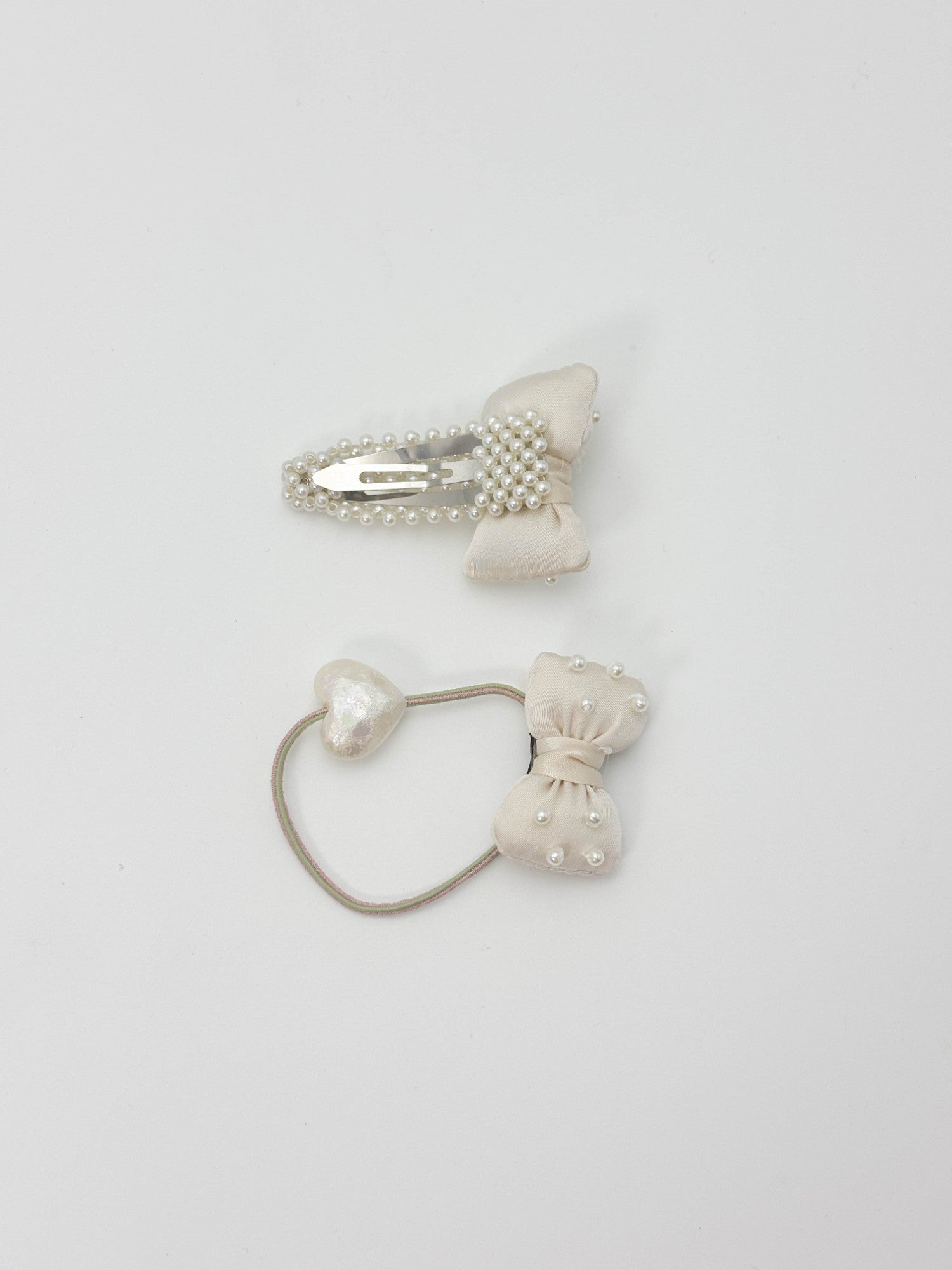 Blue Pearl Bow Hair Clip & Elastic Set