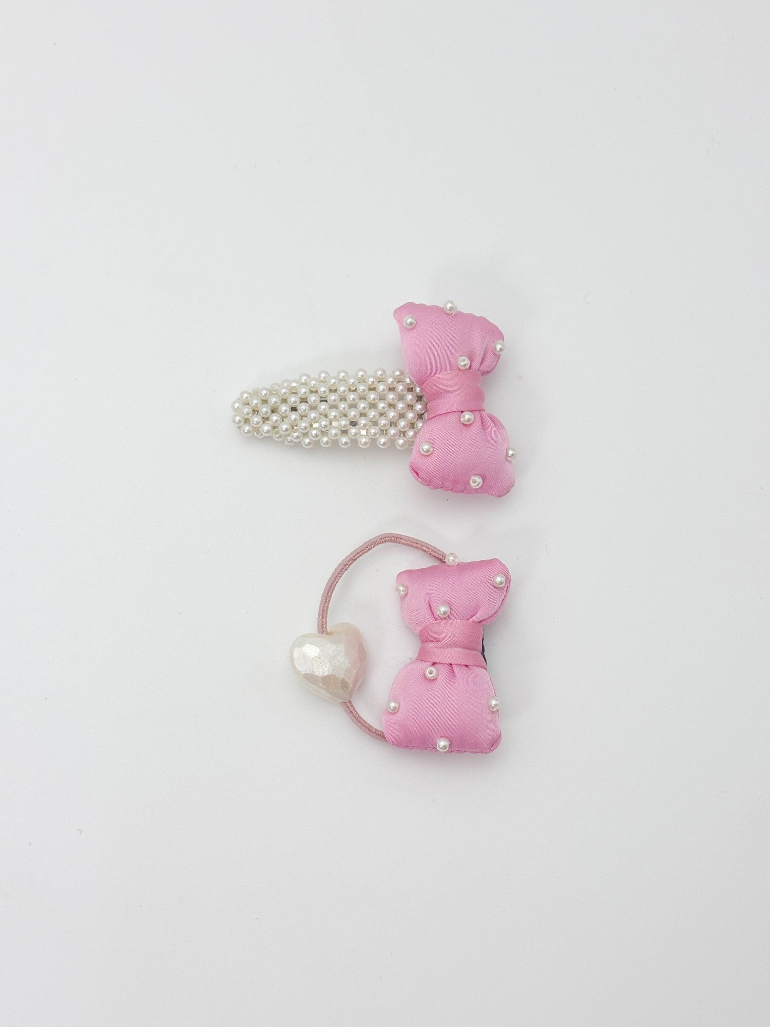 Blue Pearl Bow Hair Clip & Elastic Set