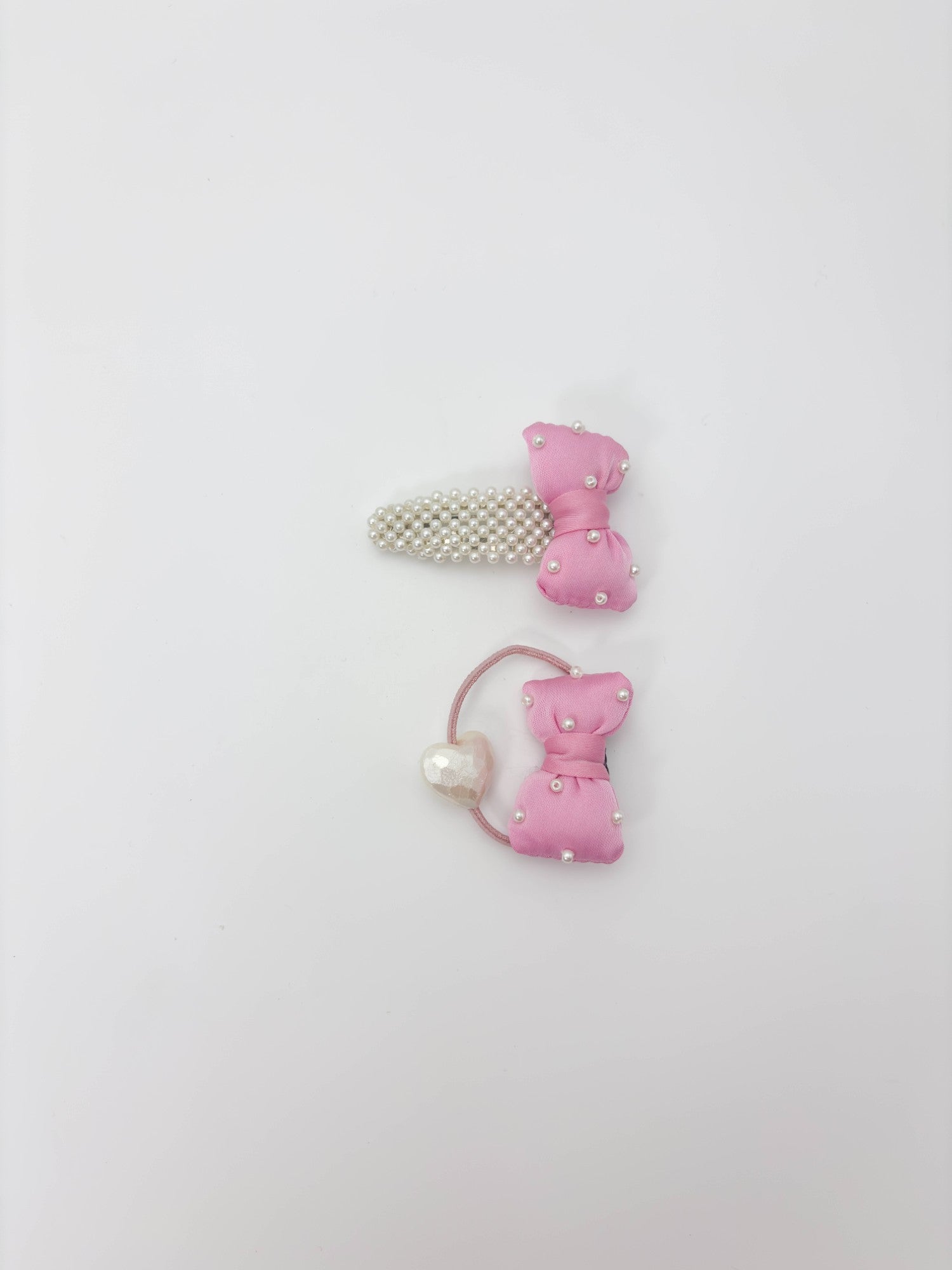 Blue Pearl Bow Hair Clip & Elastic Set