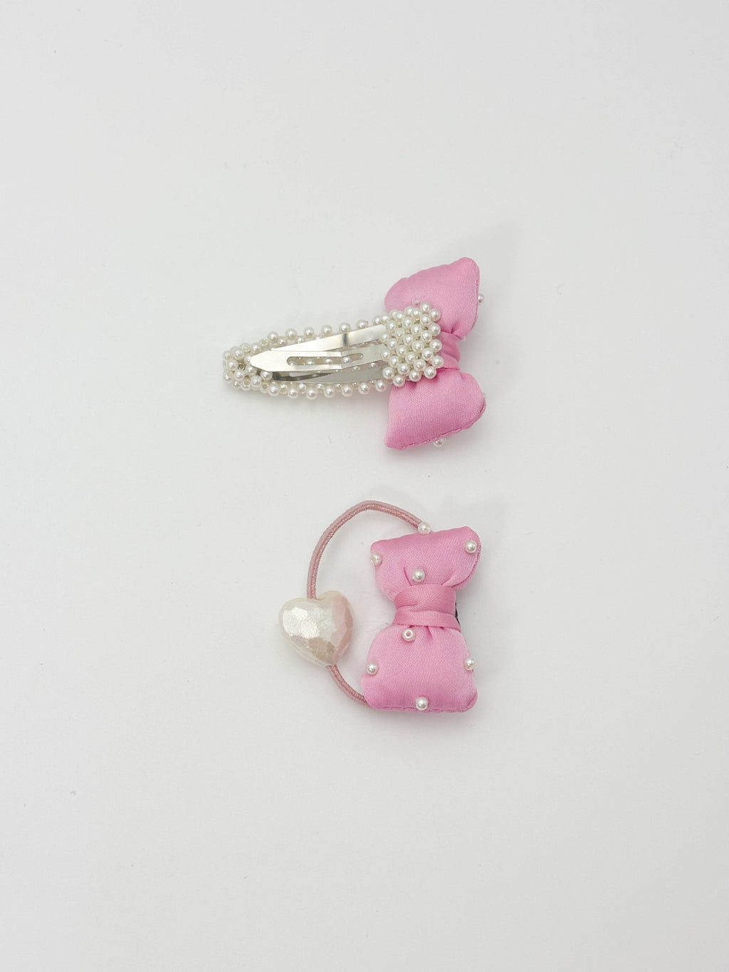 Blue Pearl Bow Hair Clip & Elastic Set