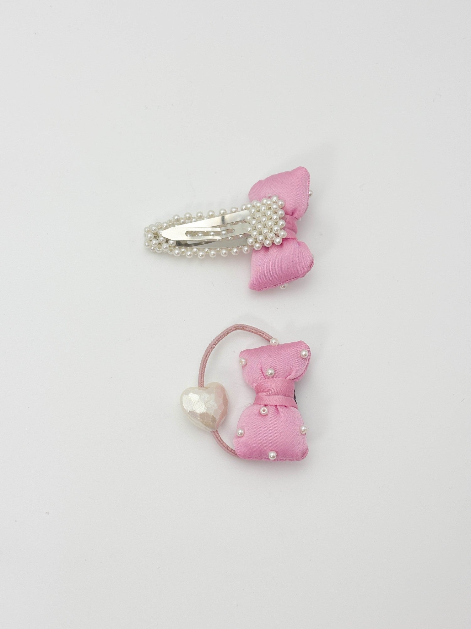 Blue Pearl Bow Hair Clip & Elastic Set