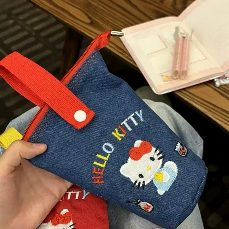 Hello Kitty Denim Mini Pouch – Cute Kawaii Wristlet