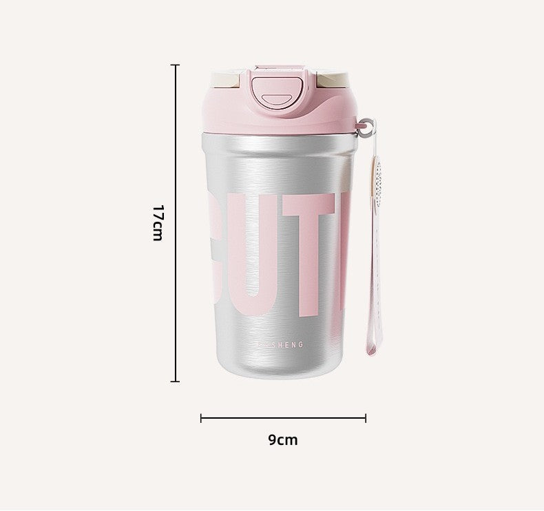 Insulated Stainless Steel Water Bottle with Handle, Flip-Top Lid & Carrying Strap.