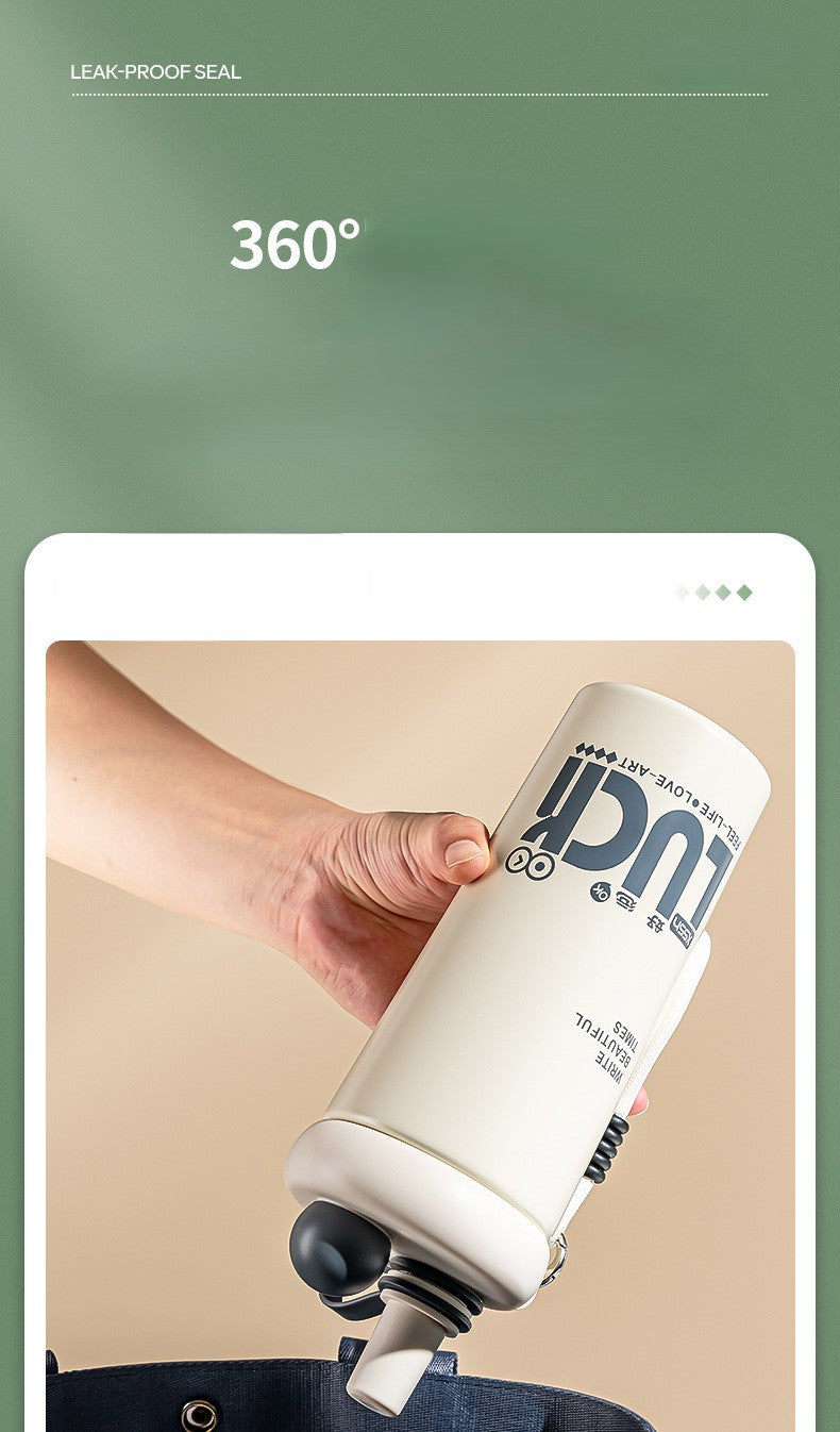 620ml Cute Insulated Water Bottle with Straw, Carrying Strap & Flip-Top Lid