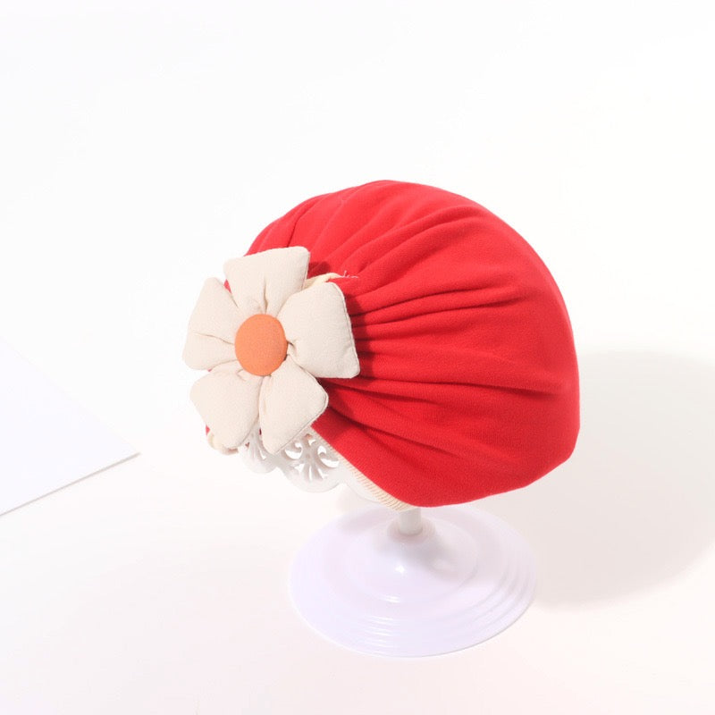Vintage Red Flower Turban Cap – Elegant Floral Headwrap