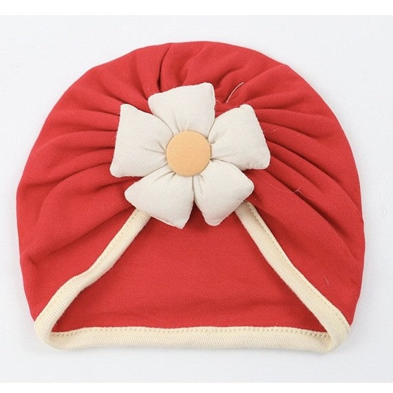 Vintage Red Flower Turban Cap – Elegant Floral Headwrap