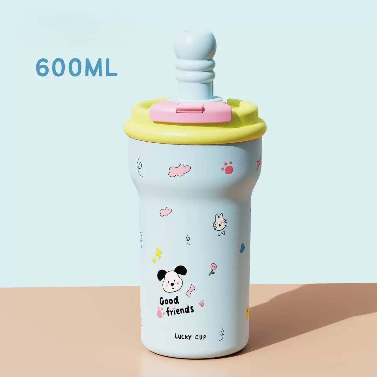 Cute Cat Cup" Dual-Drink Insulated Tumbler (600 ml)