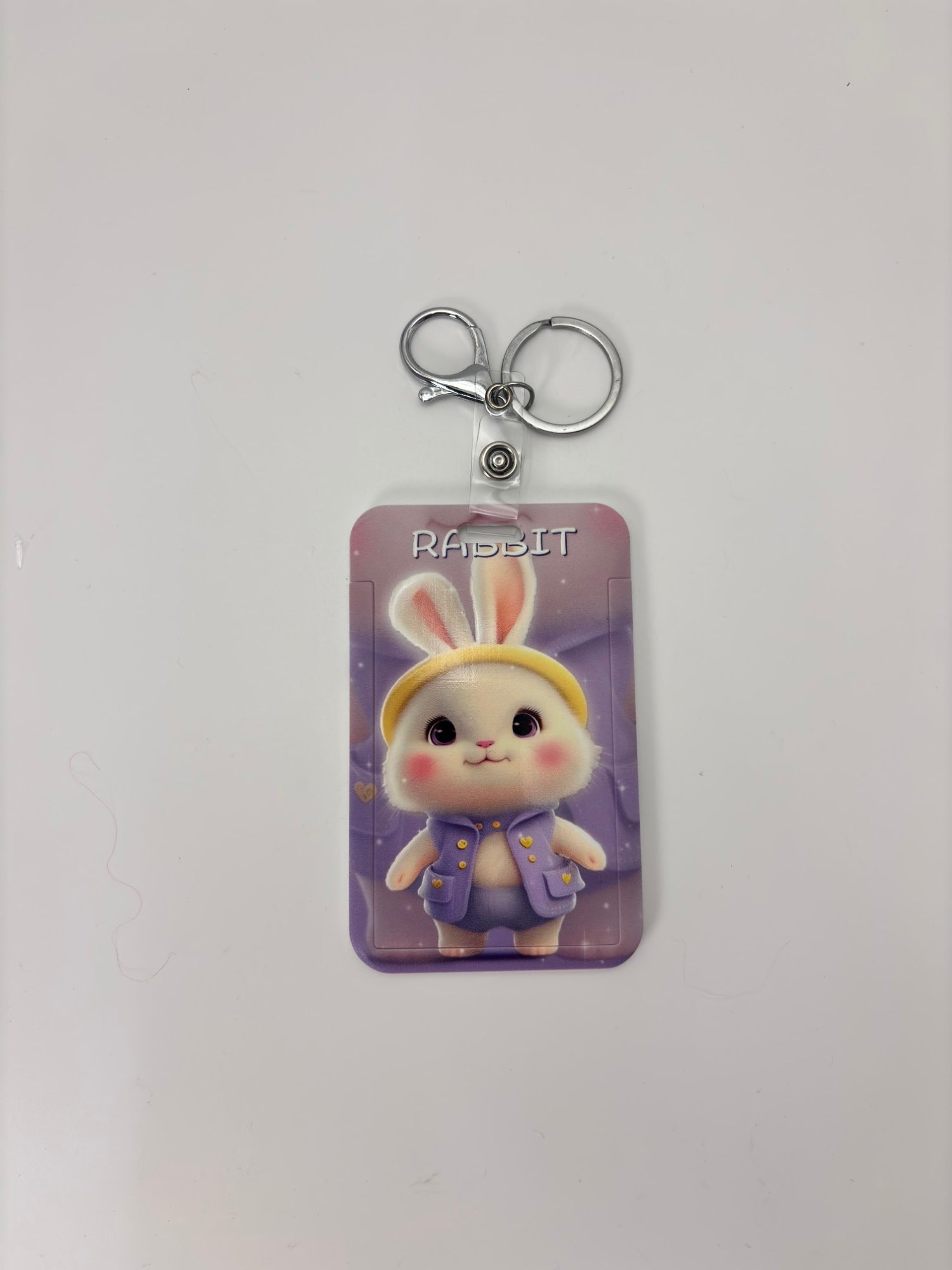 Kawaii Rabbit Name Tag Holder Keychain – Cute Purple Bunny Badge Holder