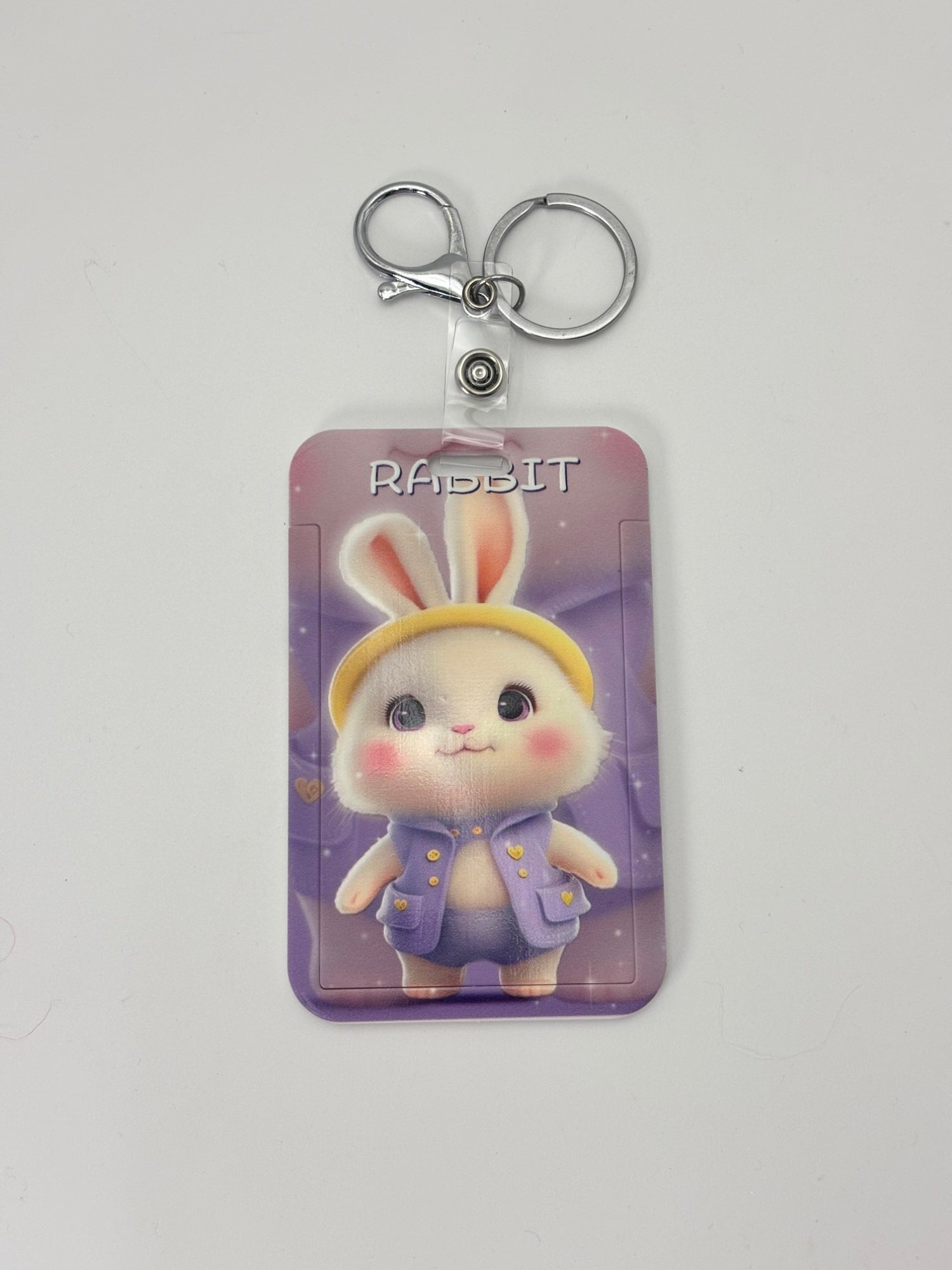 Kawaii Rabbit Name Tag Holder Keychain – Cute Purple Bunny Badge Holder