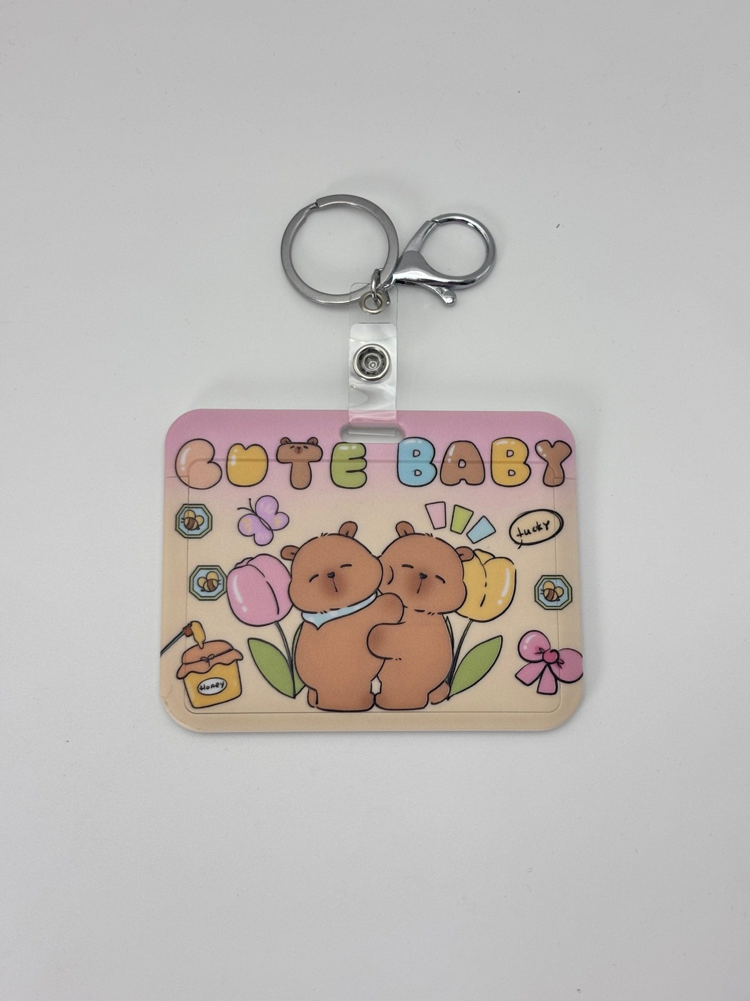 Cute Bear Name Tag Holder with Clip