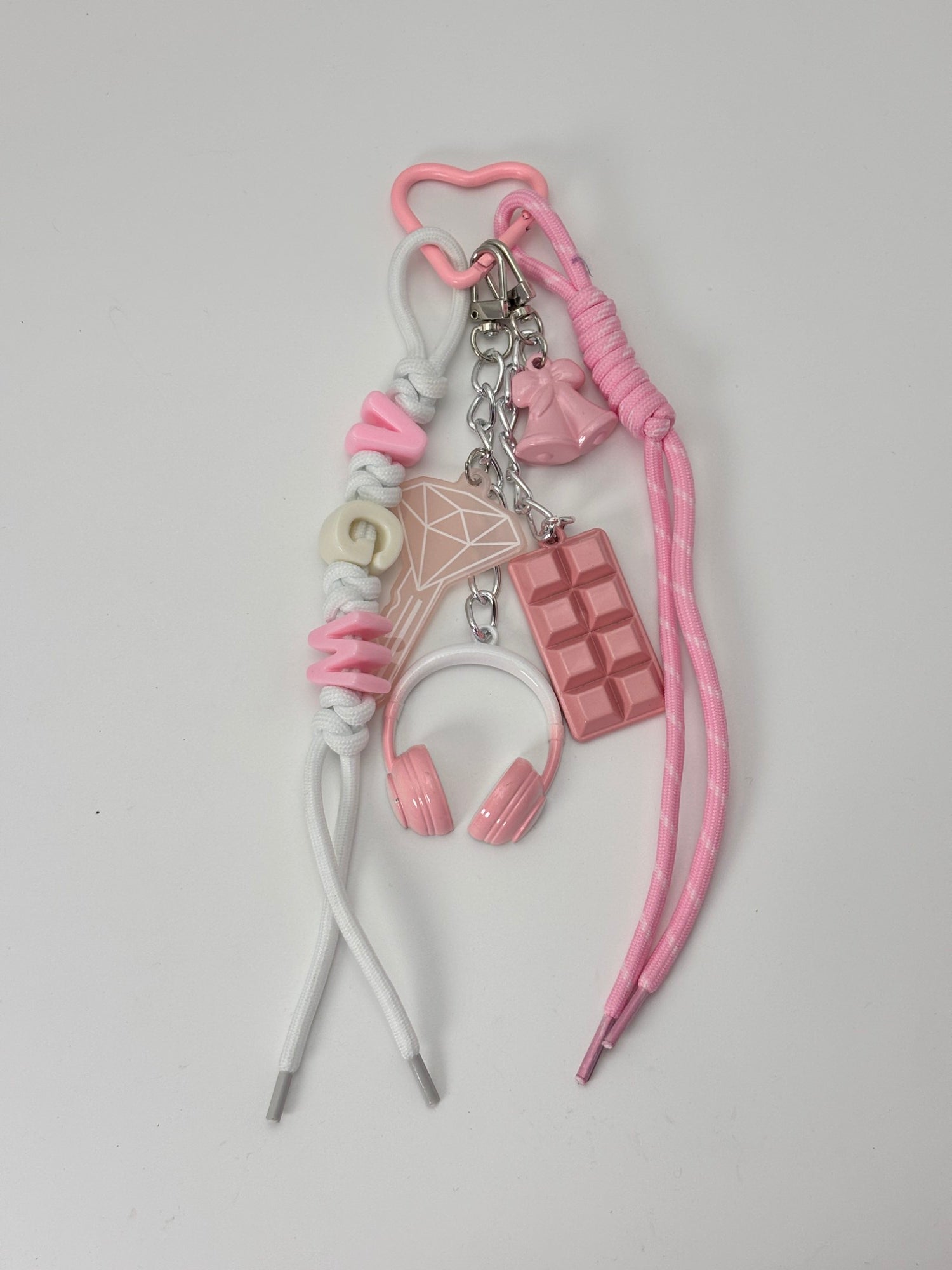 Kawaii Pink Charm Keychain with Headphones & Chocolate