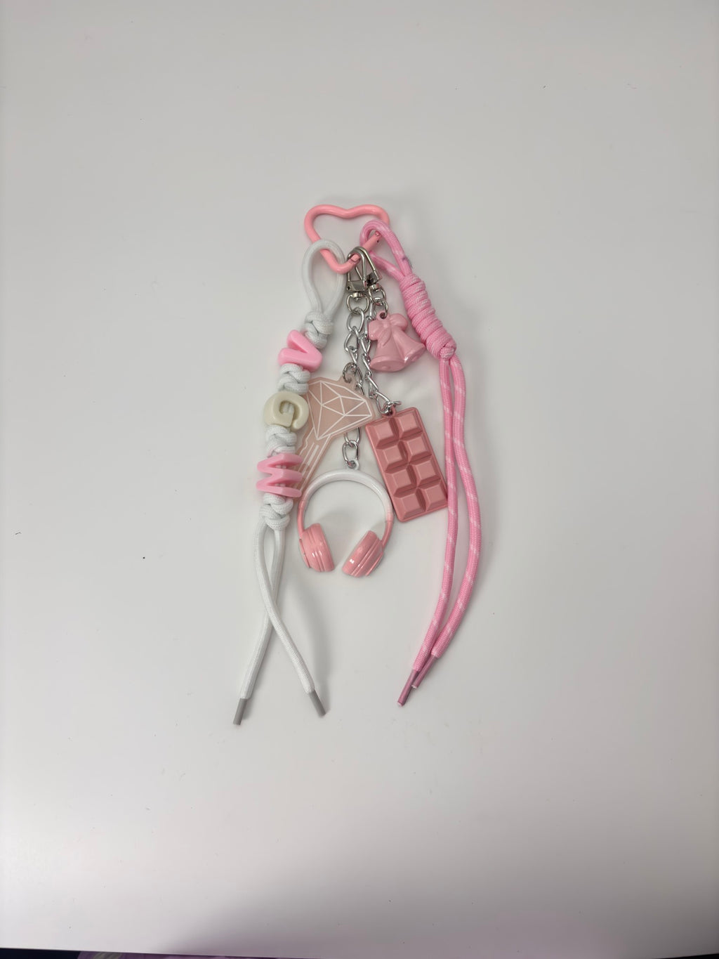 Kawaii Pink Charm Keychain with Headphones & Chocolate