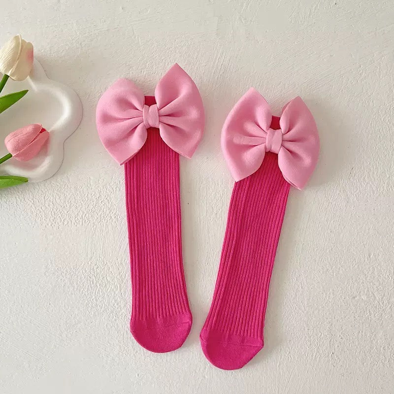 Pink Bow Knee-High Girls Socks Set