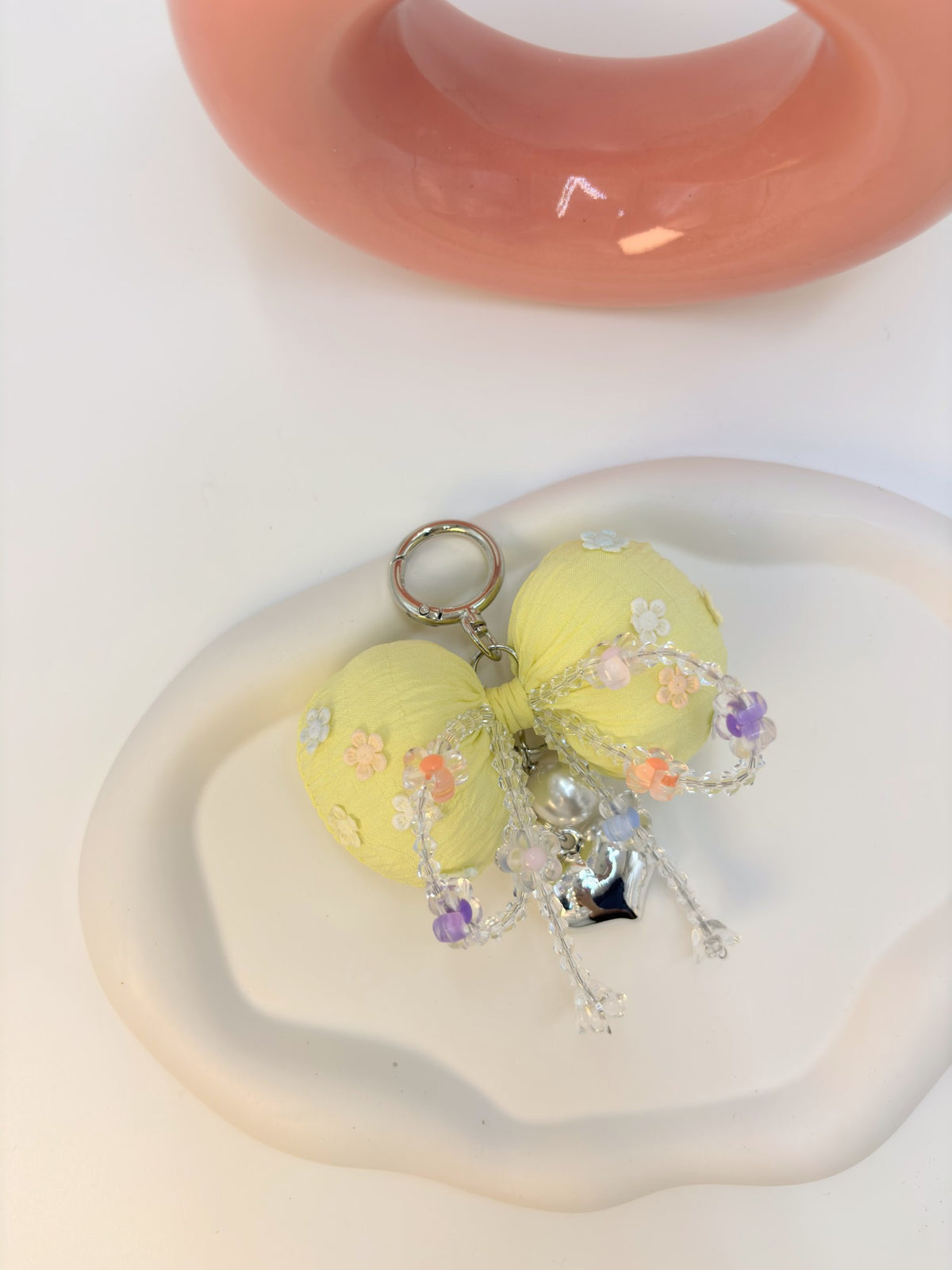 Puffer Butterfly Beaded Bow Bag Charm / Keychain