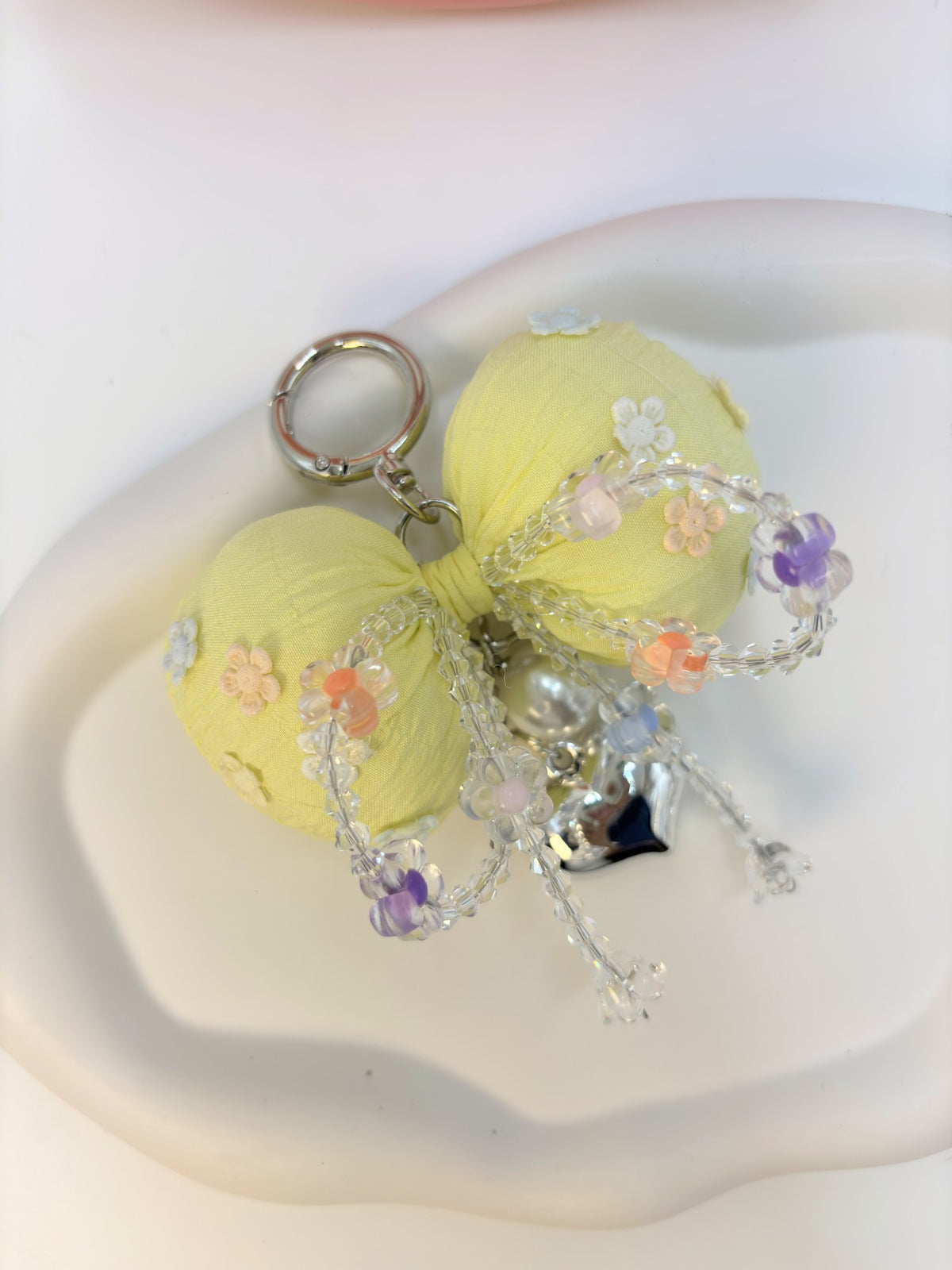 Puffer Butterfly Beaded Bow Bag Charm / Keychain