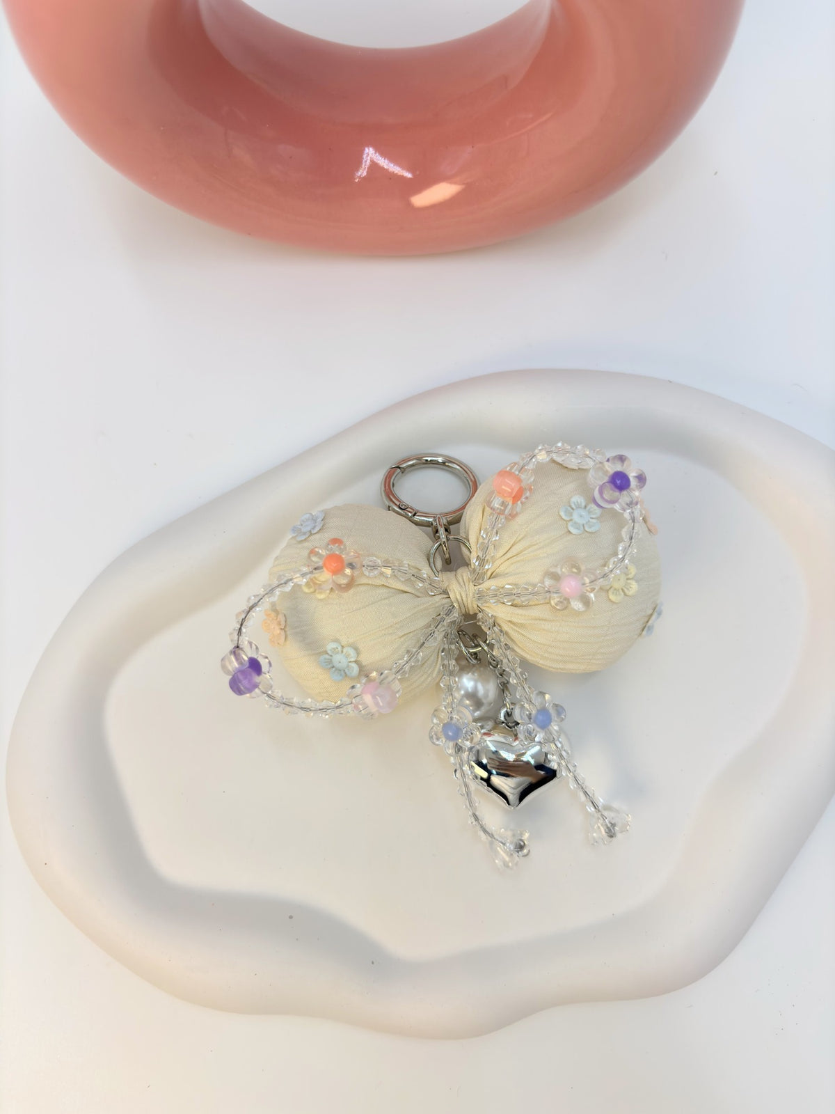 Puffer Butterfly Beaded Bow Bag Charm / Keychain
