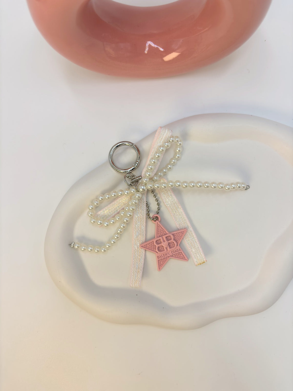 Pink Star Pearl Bow Charm Keychain