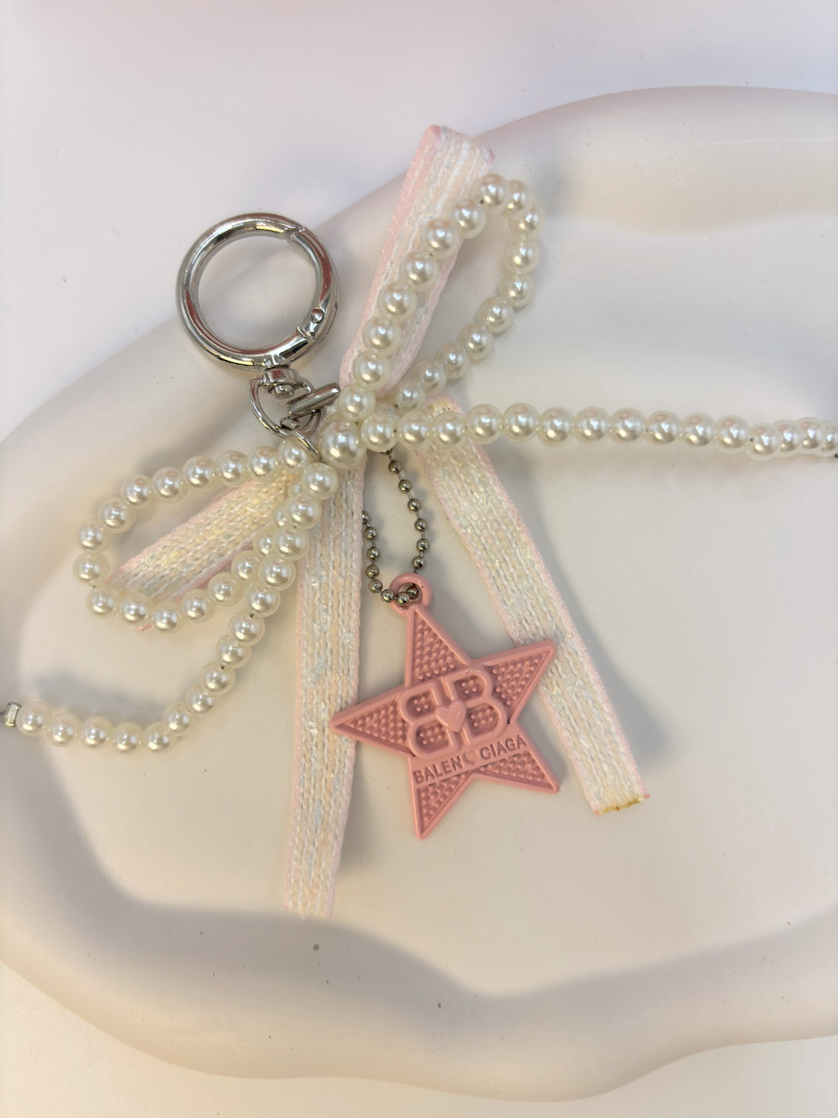 Pink Star Pearl Bow Charm Keychain