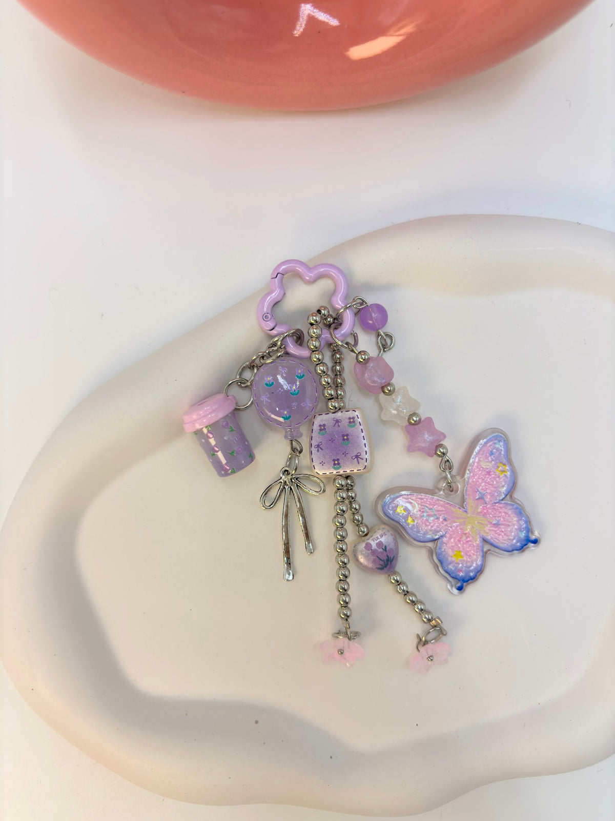 Fairycore lavender butterfly multi-charm handmade bag charm keychain
