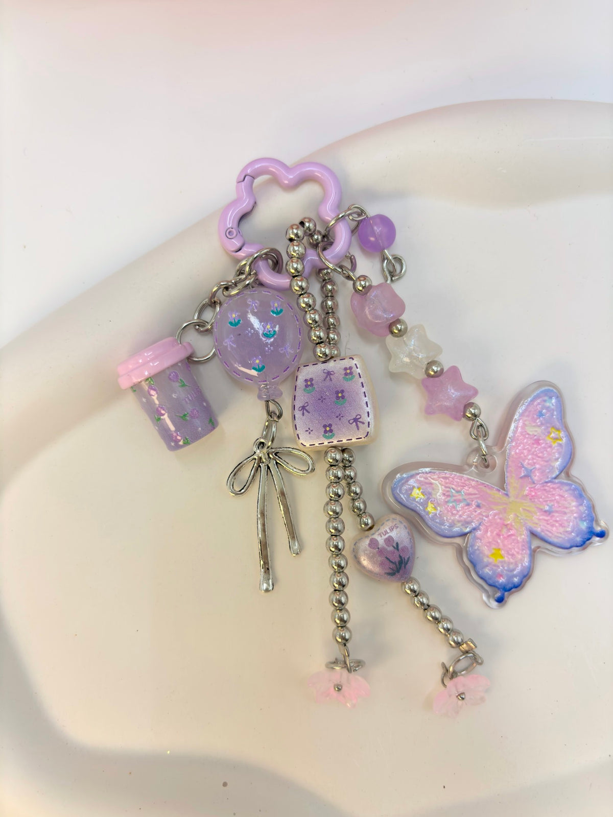 Fairycore lavender butterfly multi-charm handmade bag charm keychain