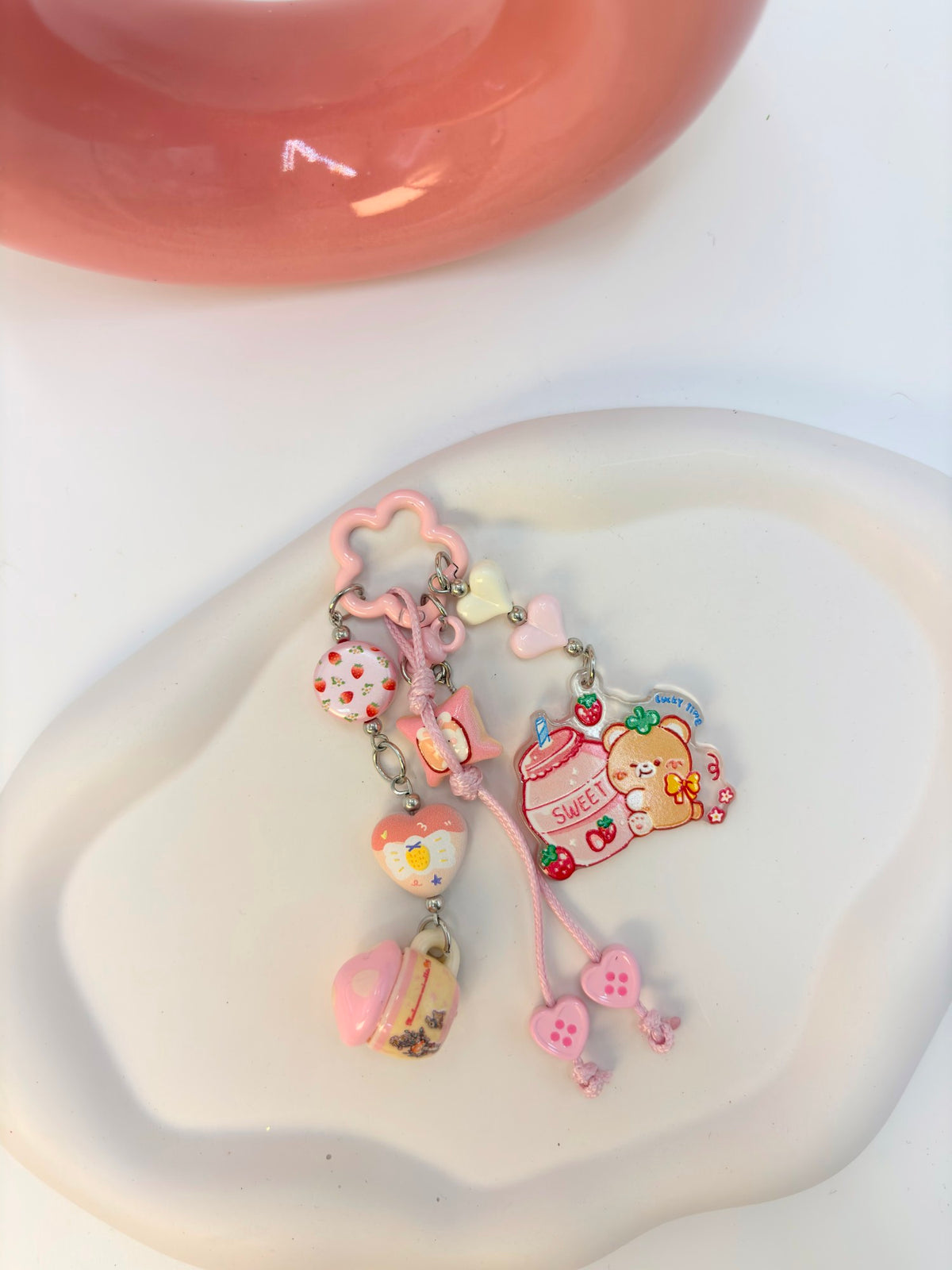 Strawberry bear "sweet" multi-charm bag charm keychain