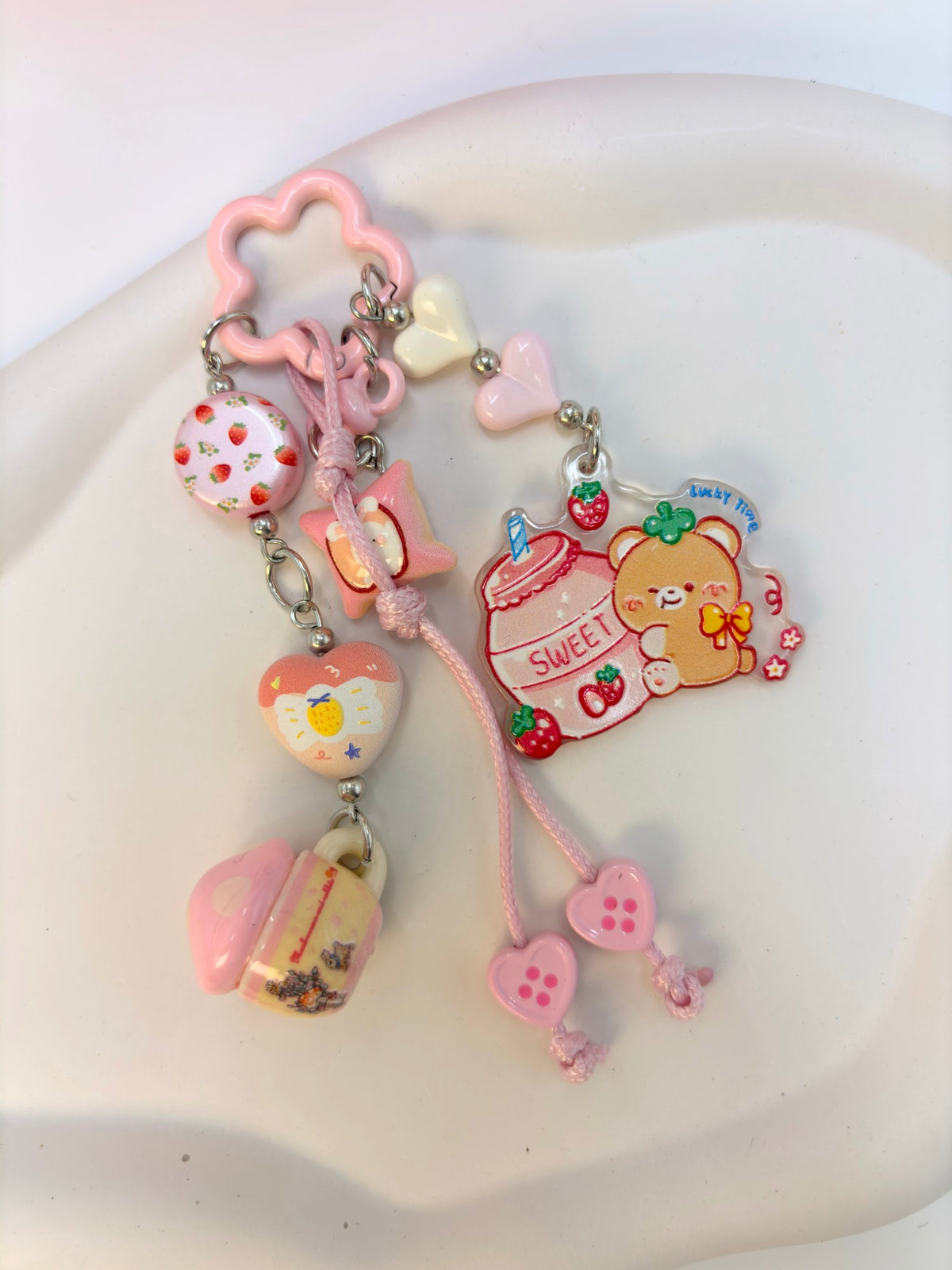 Strawberry bear "sweet" multi-charm bag charm keychain