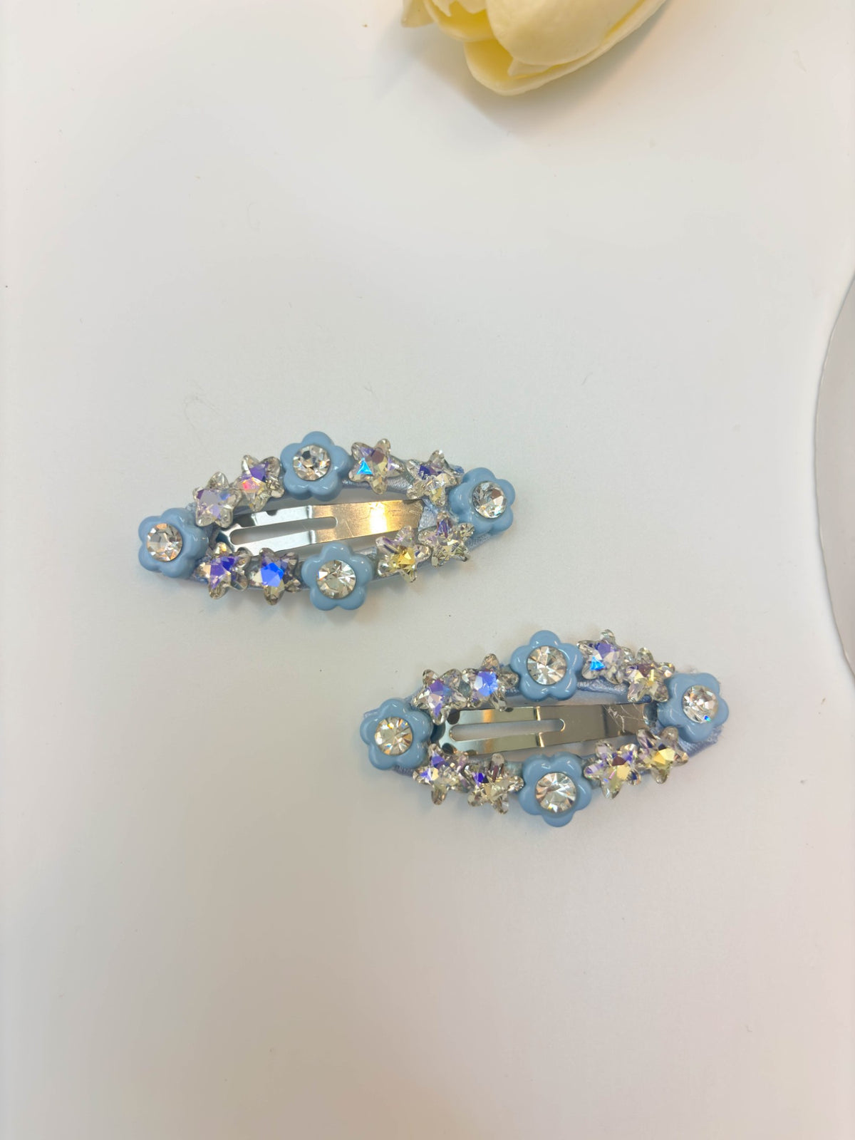 Korean Style Floral Rhinestone Snap Hair Clips
