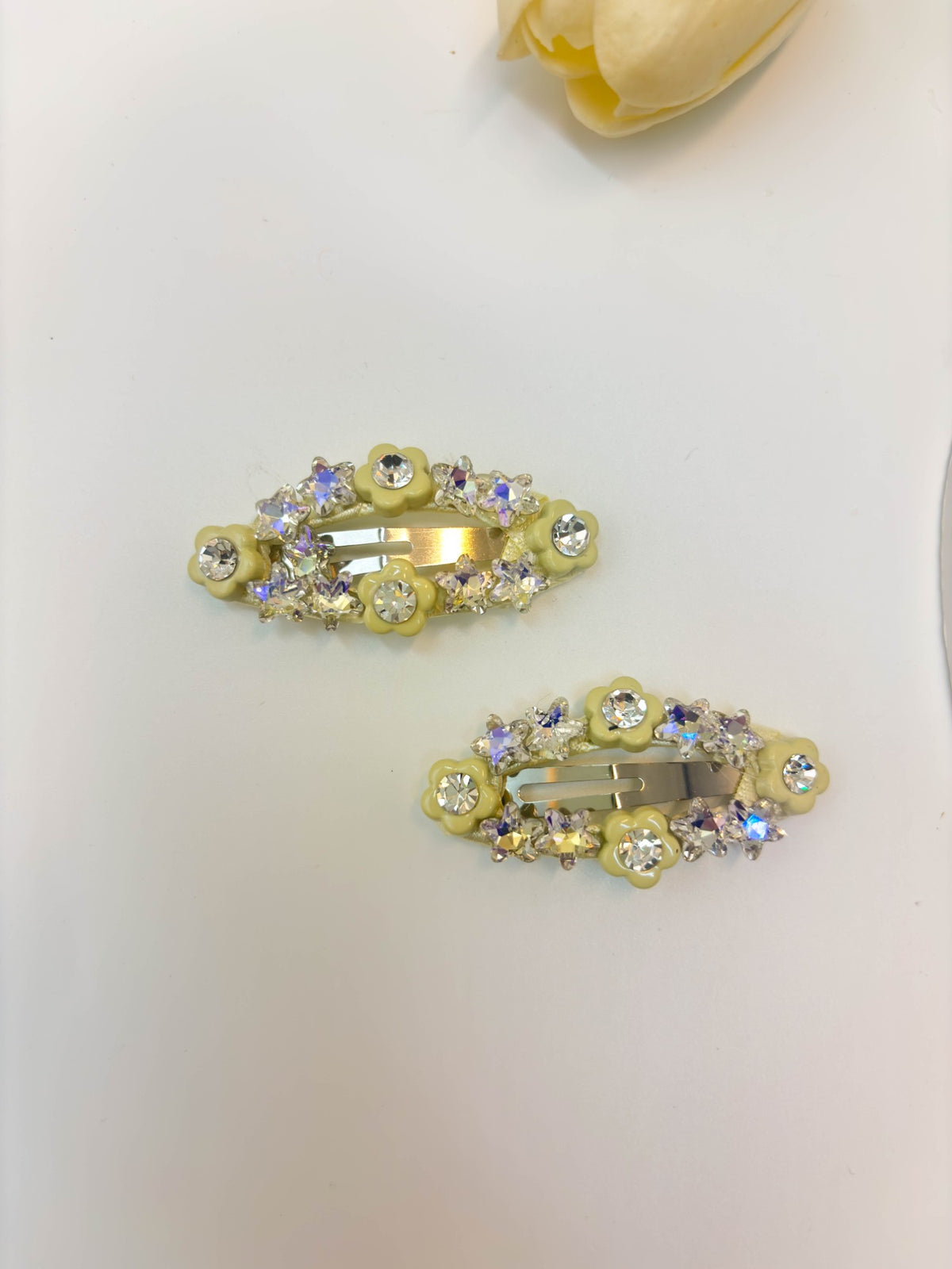 Korean Style Floral Rhinestone Snap Hair Clips