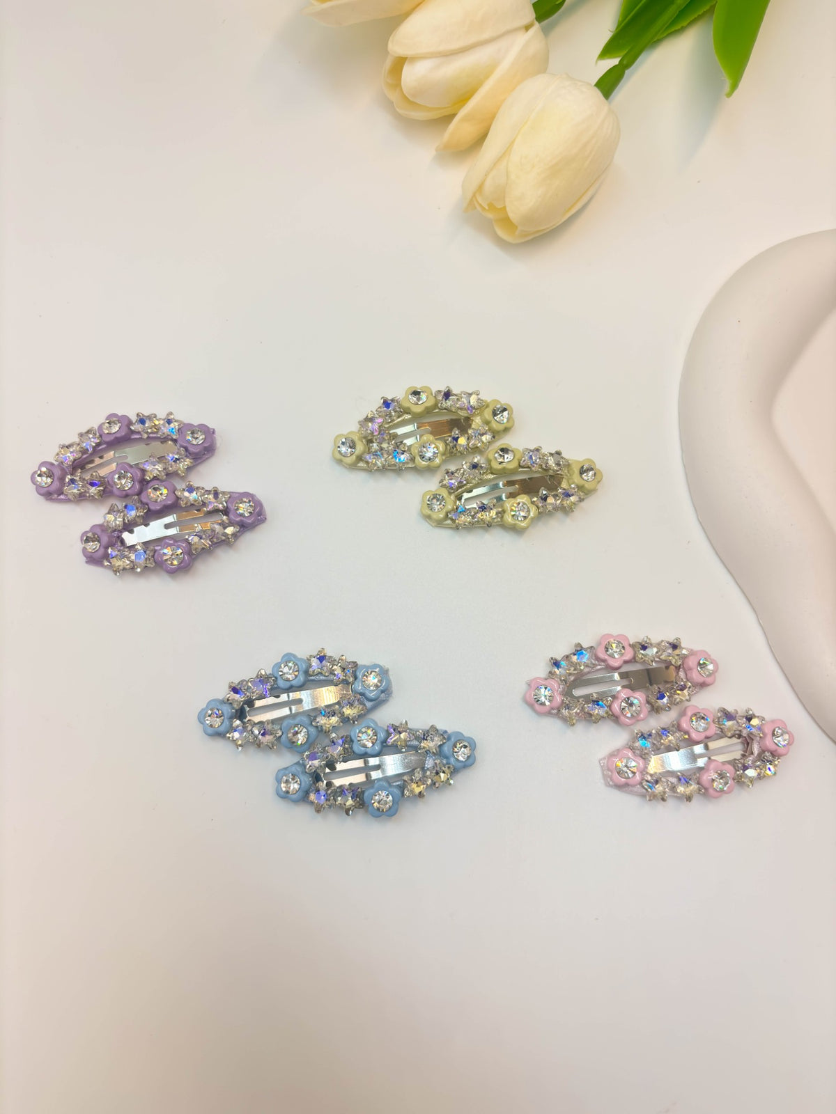 Korean Style Floral Rhinestone Snap Hair Clips